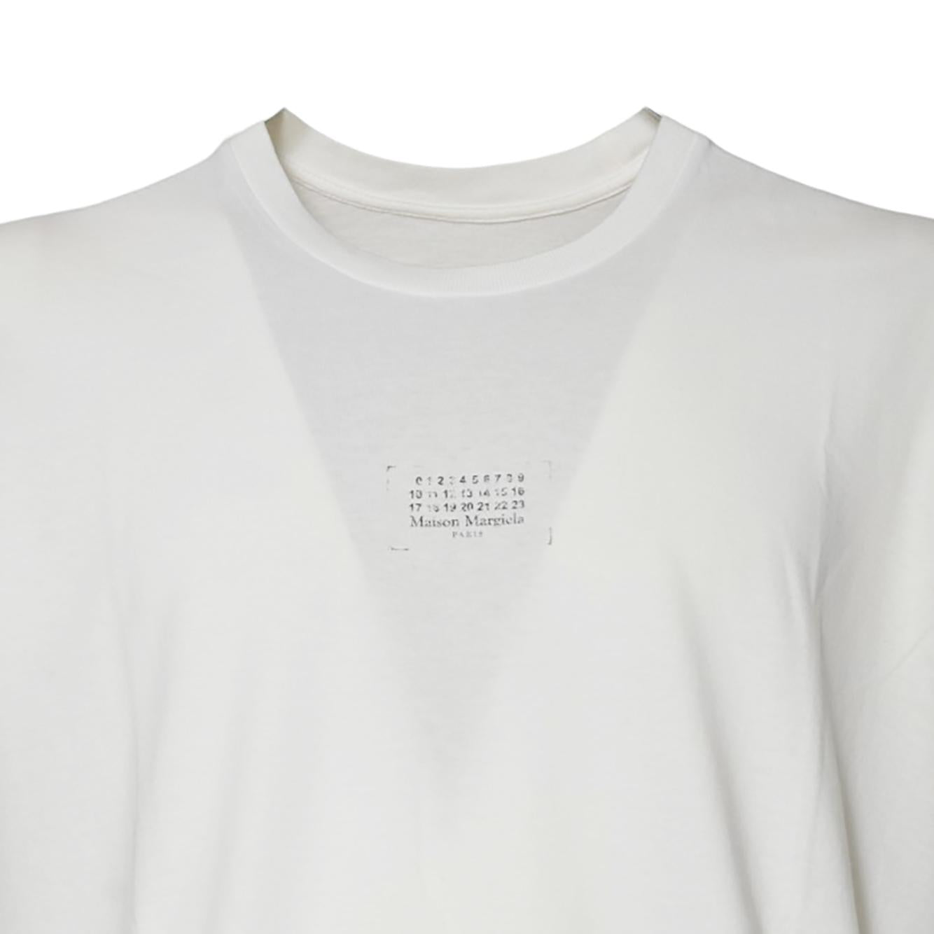 T-shirt in cotone panna con stampa logo Maison Margiela 