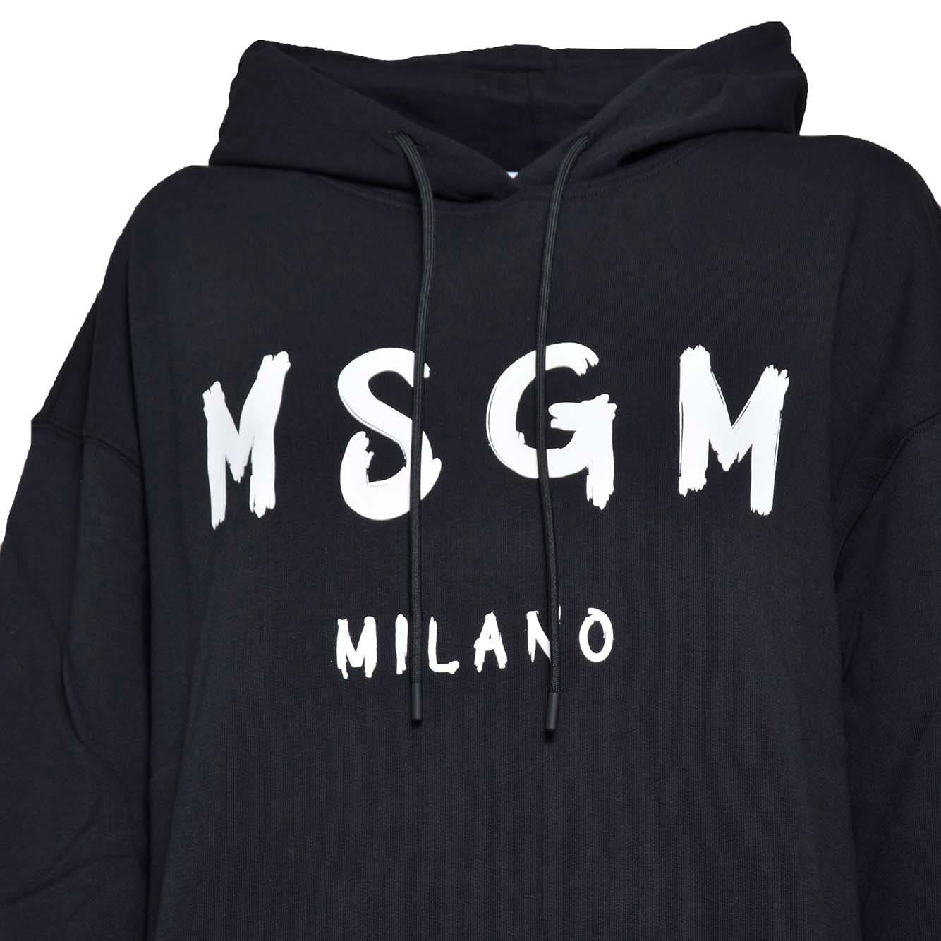 Felpa con cappuccio in cotone nero stampa logo pennello MSGM 