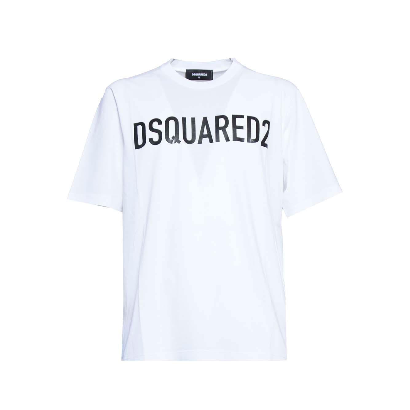 T-shirt Loose Fit in cotone bianco stampa logo Dsquared2 