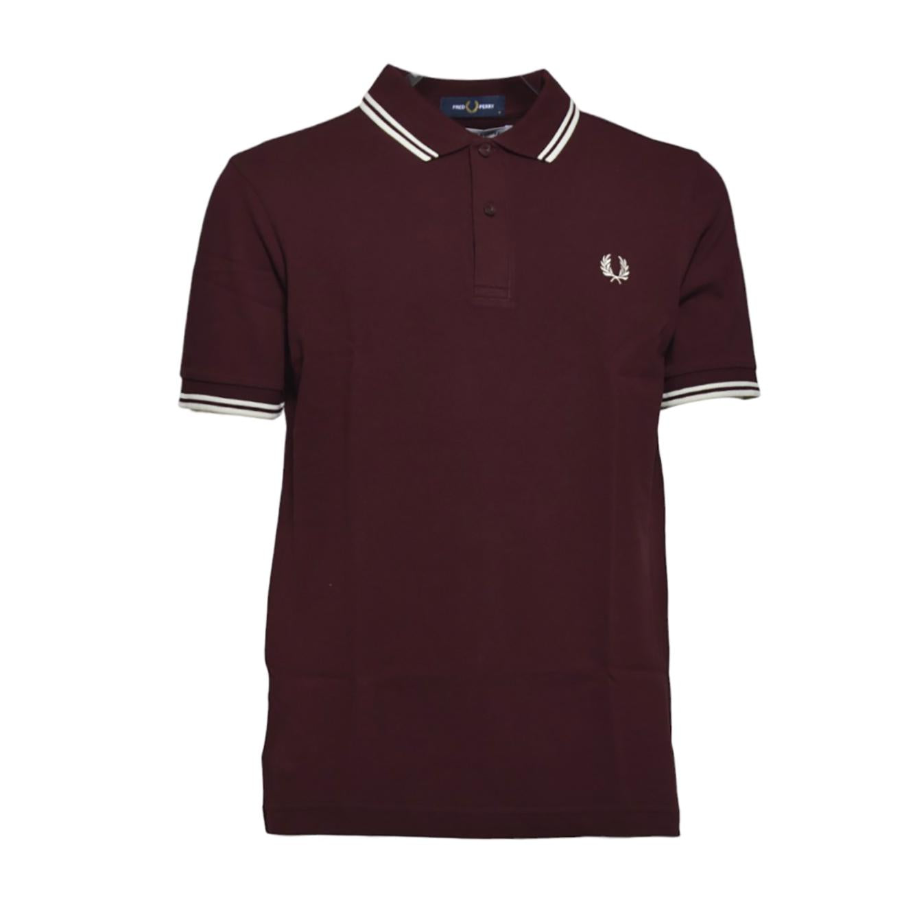 Polo in maglia di cotone bordeaux con righe Fred Perry x Comme des Garçons Shirt 