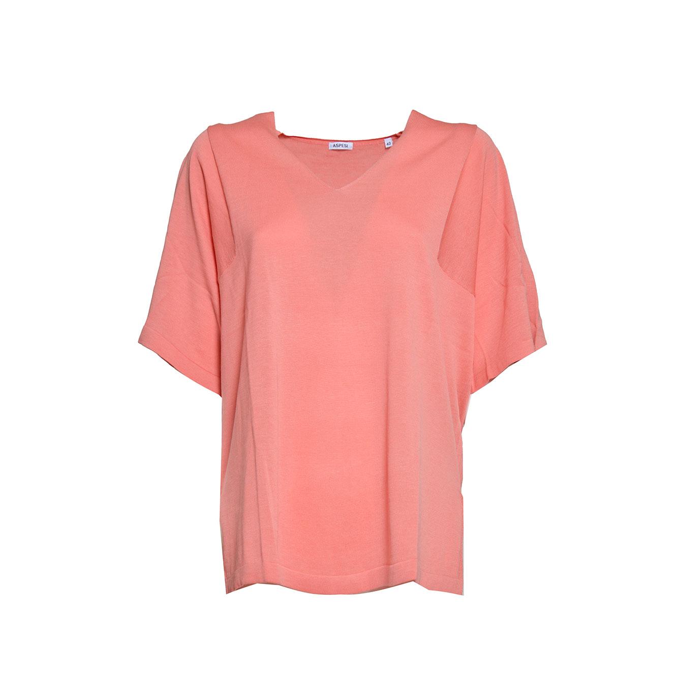 T-shirt in maglia di cotone e seta corallo Aspesi 