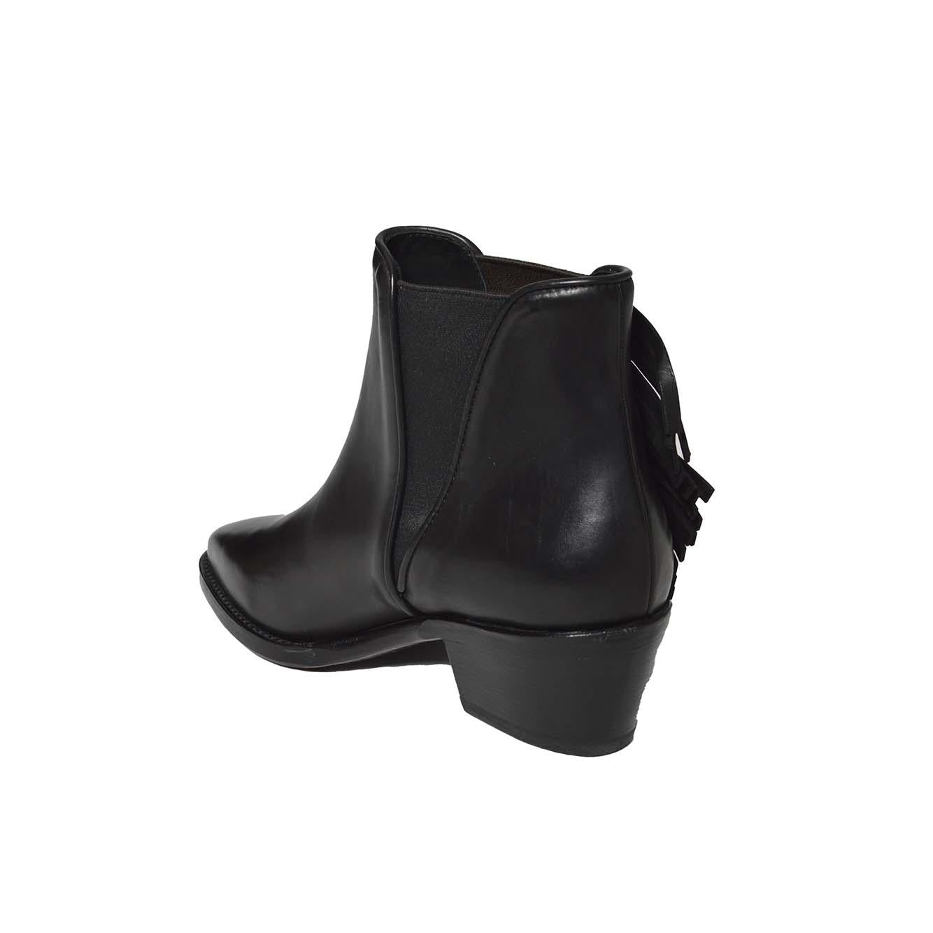 Texani Kelm in pelle nera con frange Damy 