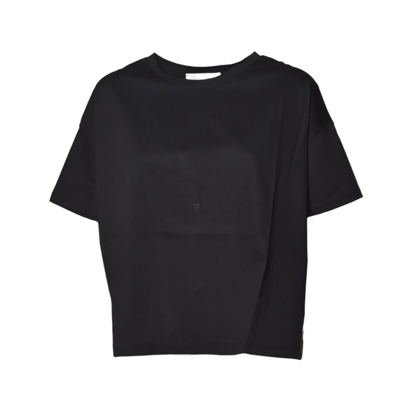 T-shirt boxy girocollo in cotone nero Solotre 