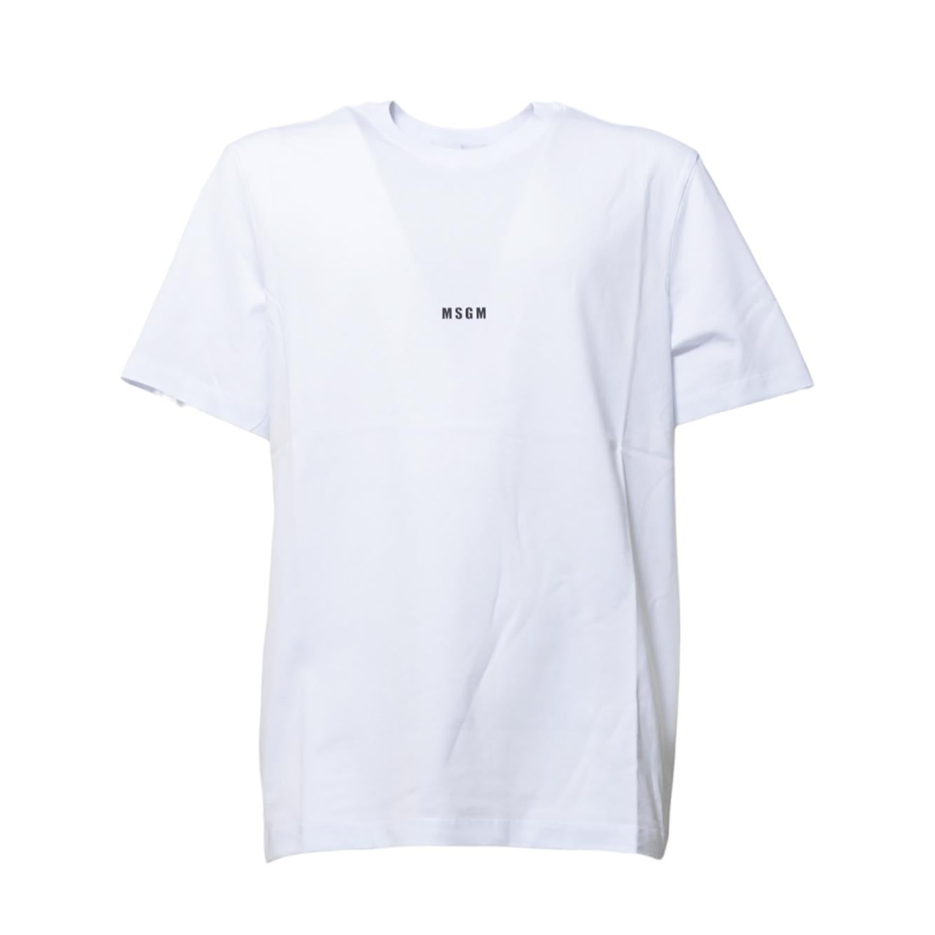T-shirt in cotone bianco con stampa mini logo MSGM 