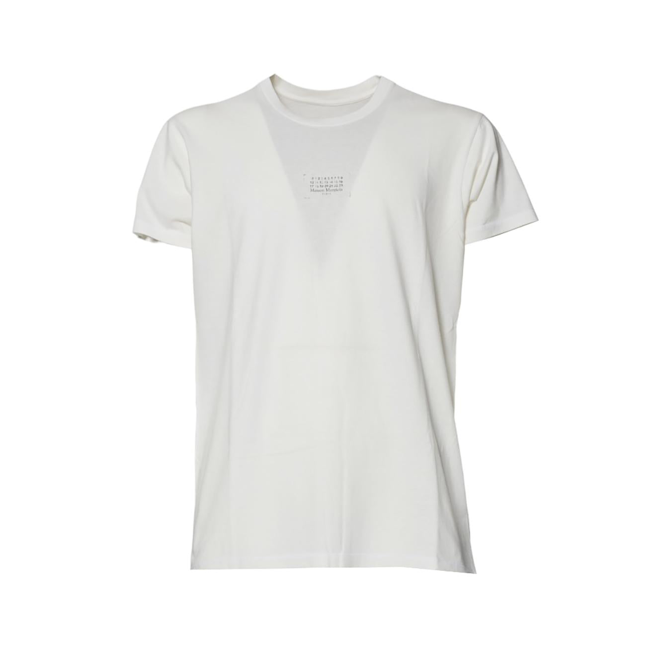 T-shirt in cotone panna con stampa logo Maison Margiela 