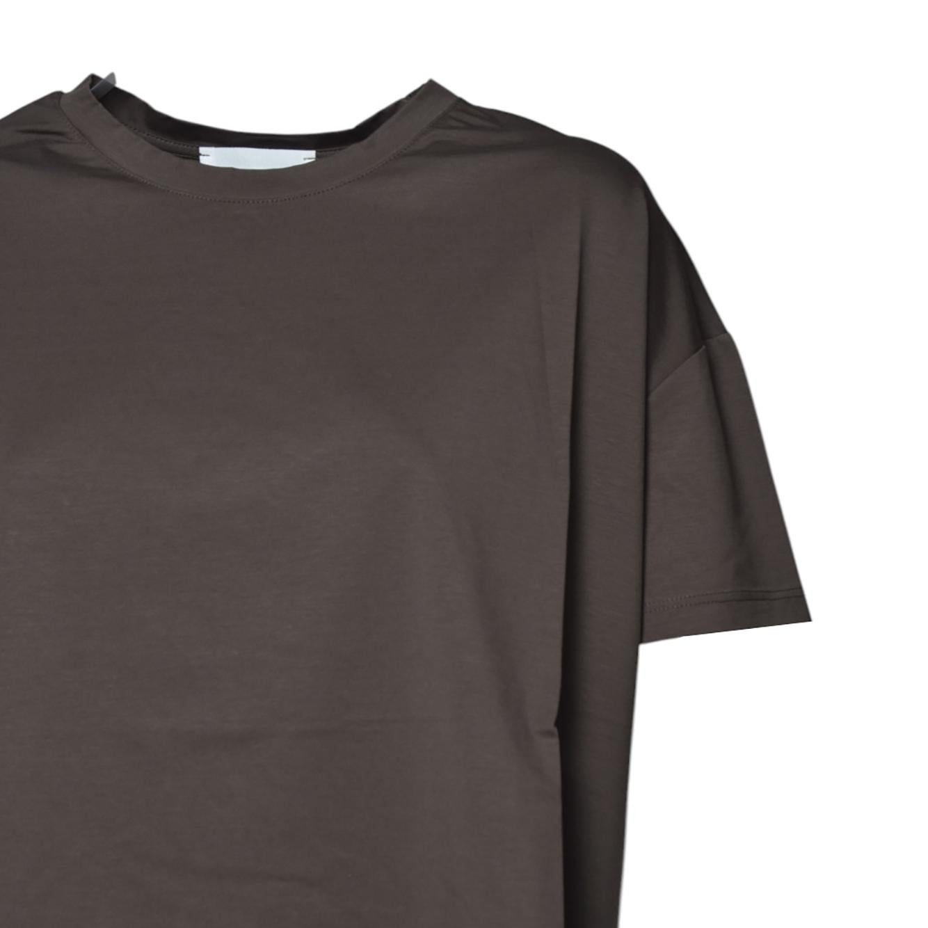 T-shirt boxy girocollo in cotone marrone Solotre 