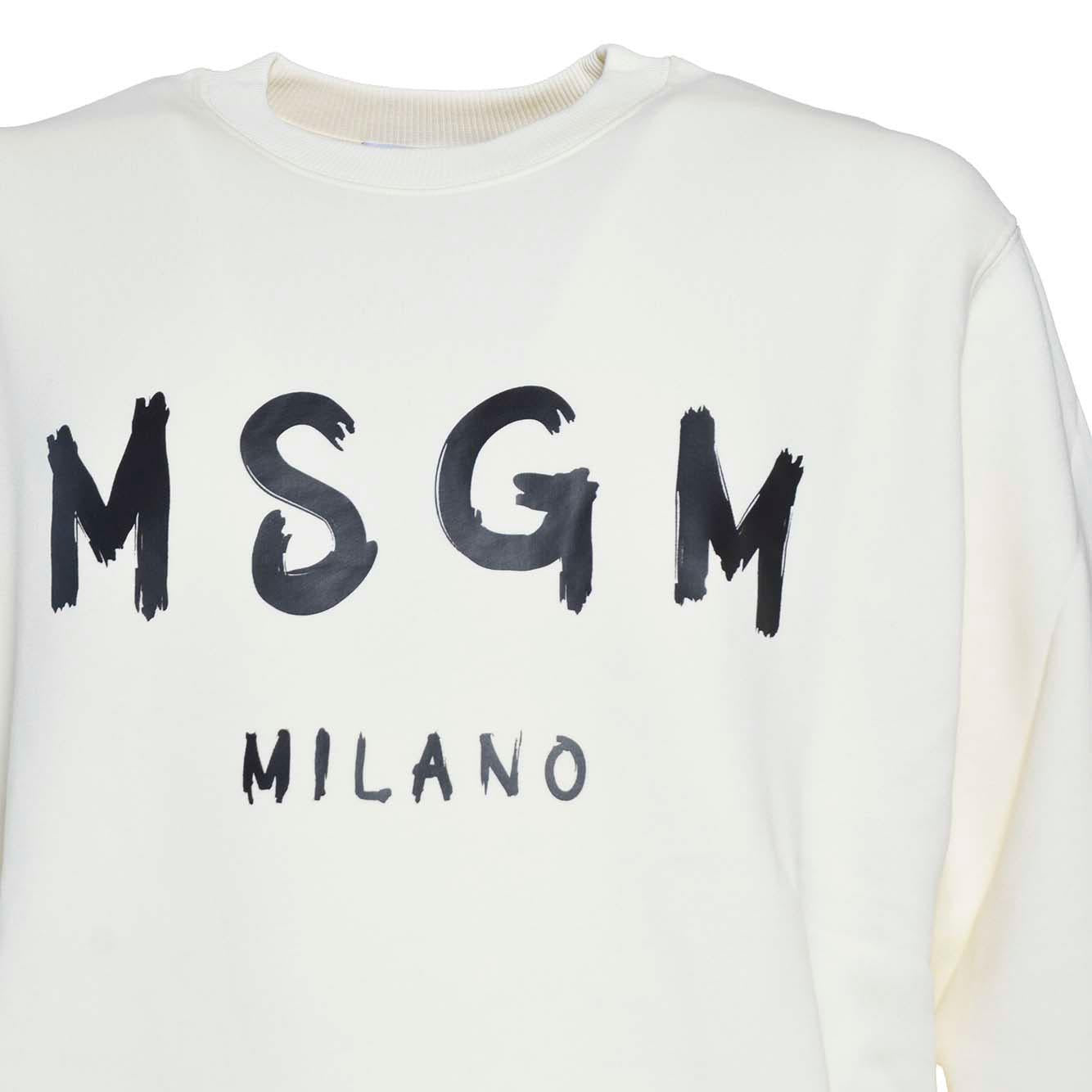 Felpa girocollo in cotone panna stampa logo pennello nero MSGM 