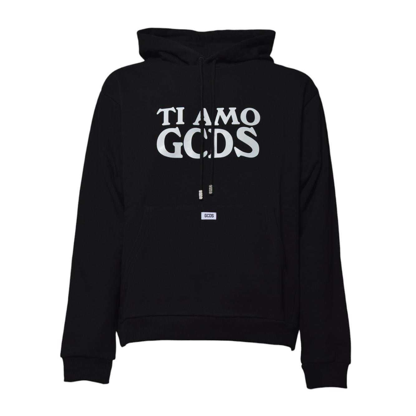 Felpa con cappuccio Ti Amo in cotone nero GCDS 