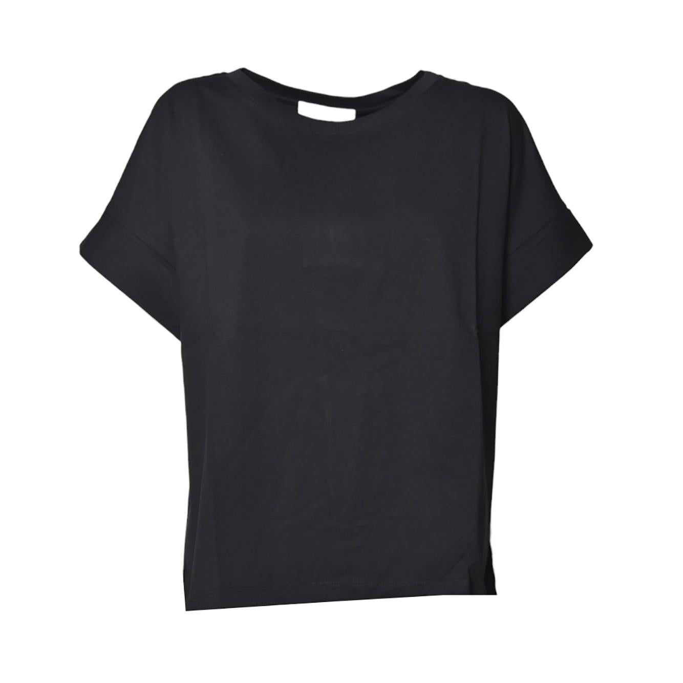 T-shirt girocollo in cotone nero orlo manica Solotre 