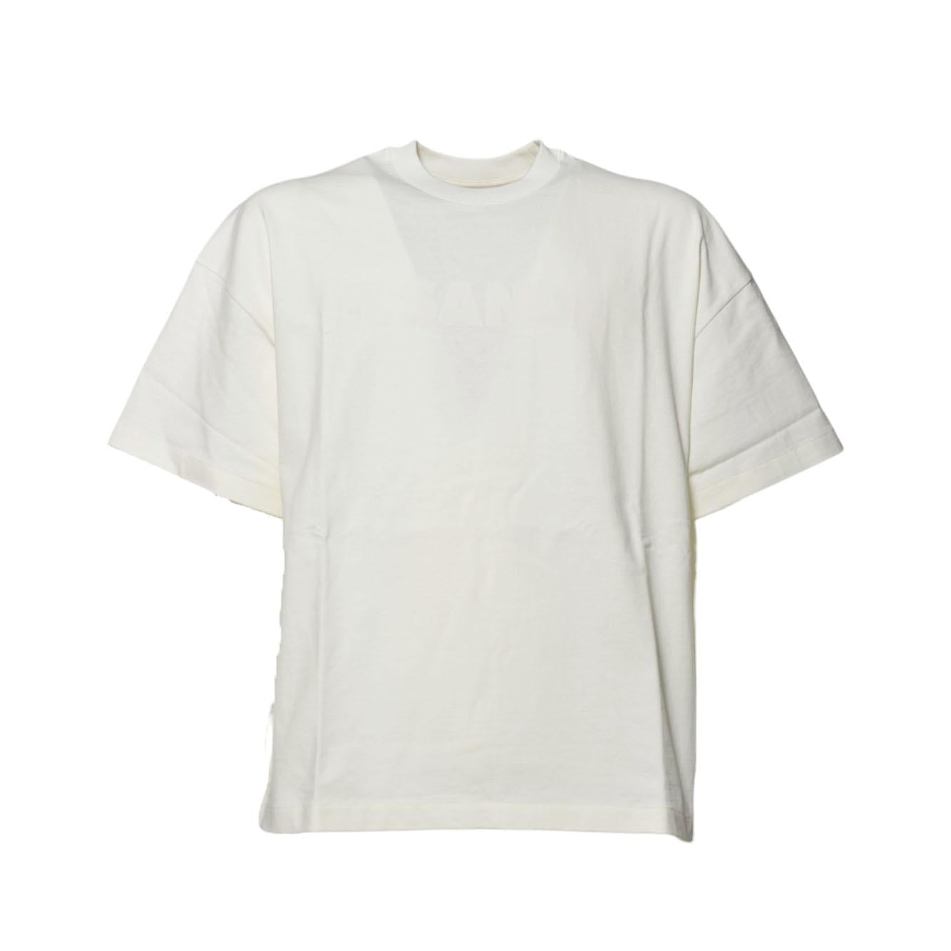 T-shirt in cotone panna con logo tono su tono Jil Sander 