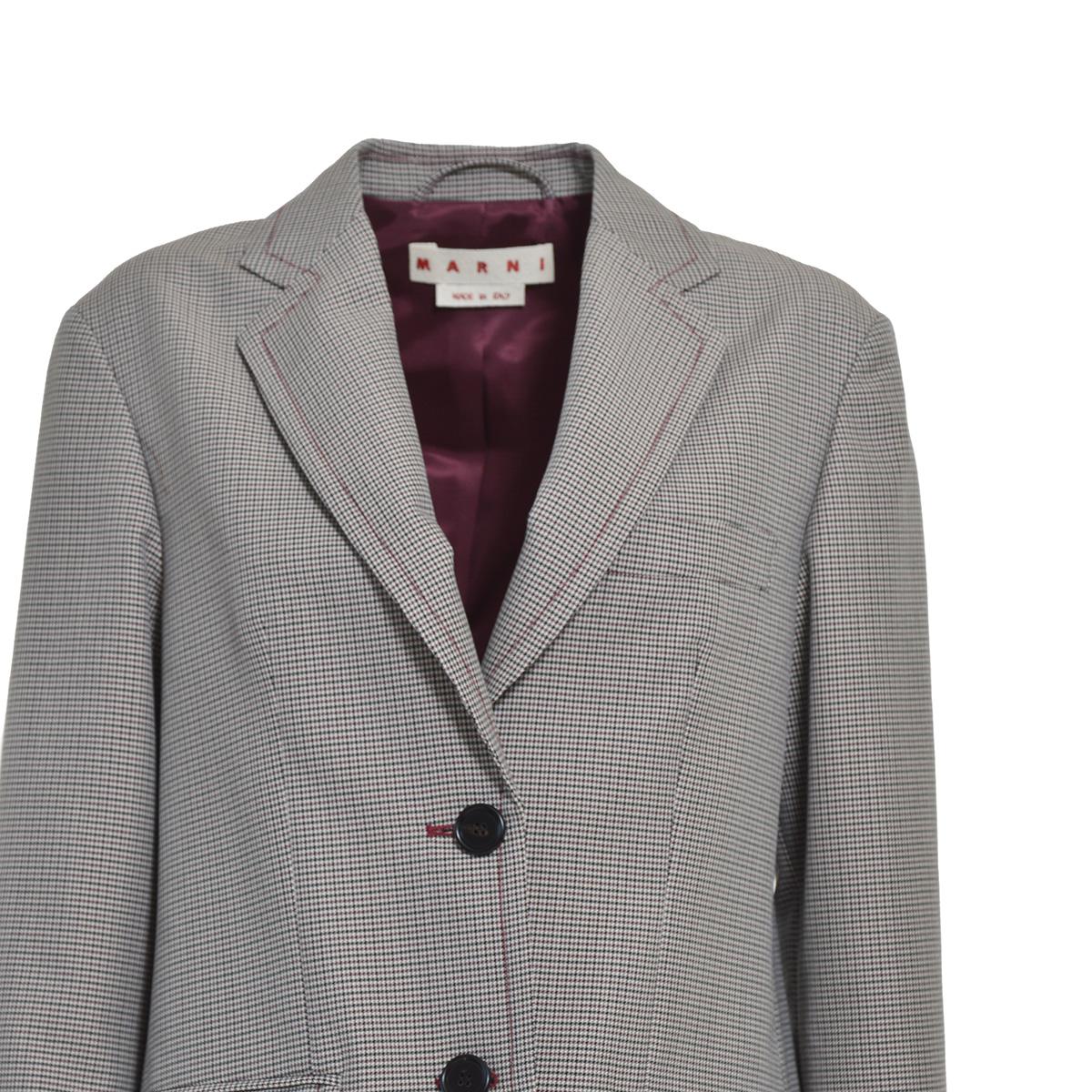 Blazer monopetto in misto lana con motivo pied-de-poule multicolore Marni 