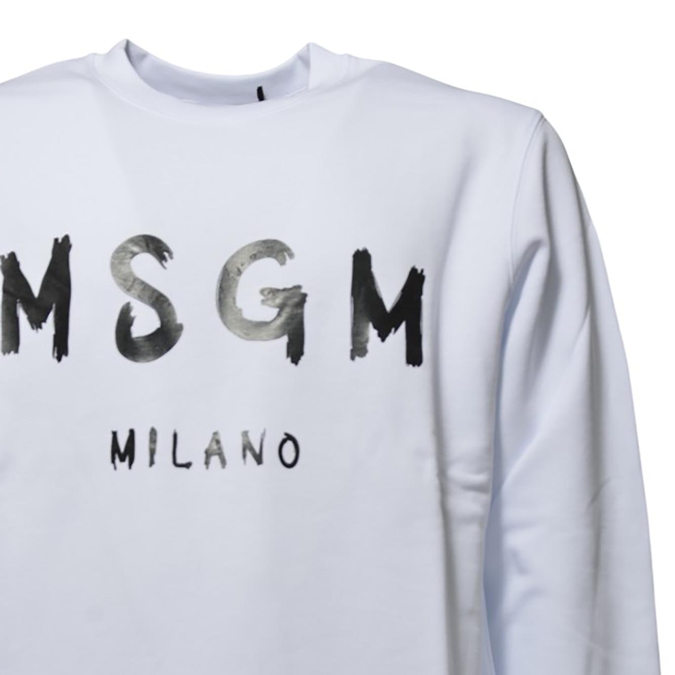 Felpa girocollo in cotone bianco stampa logo pennello MSGM 