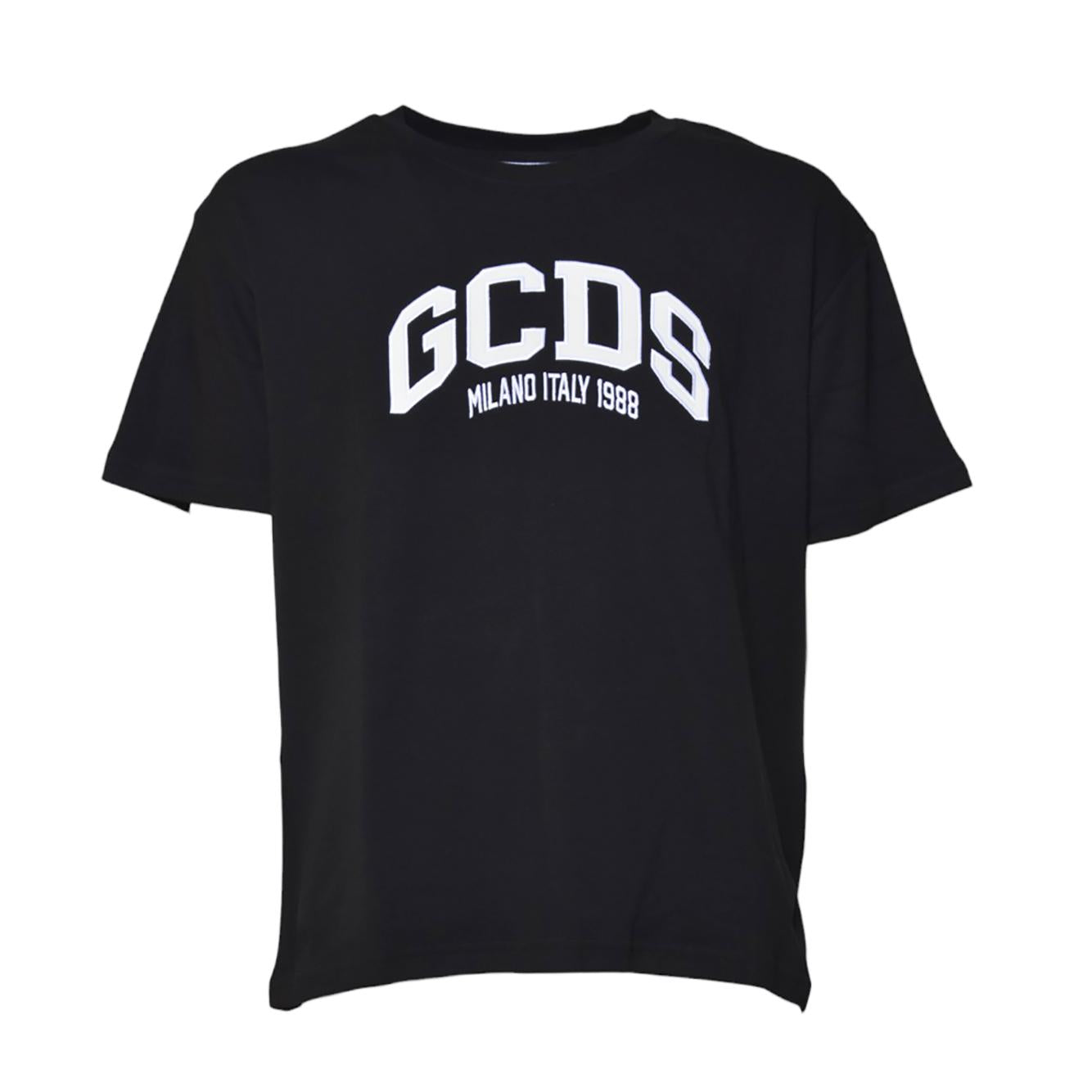T-shirt Loose in cotone nero patch logo GCDS 
