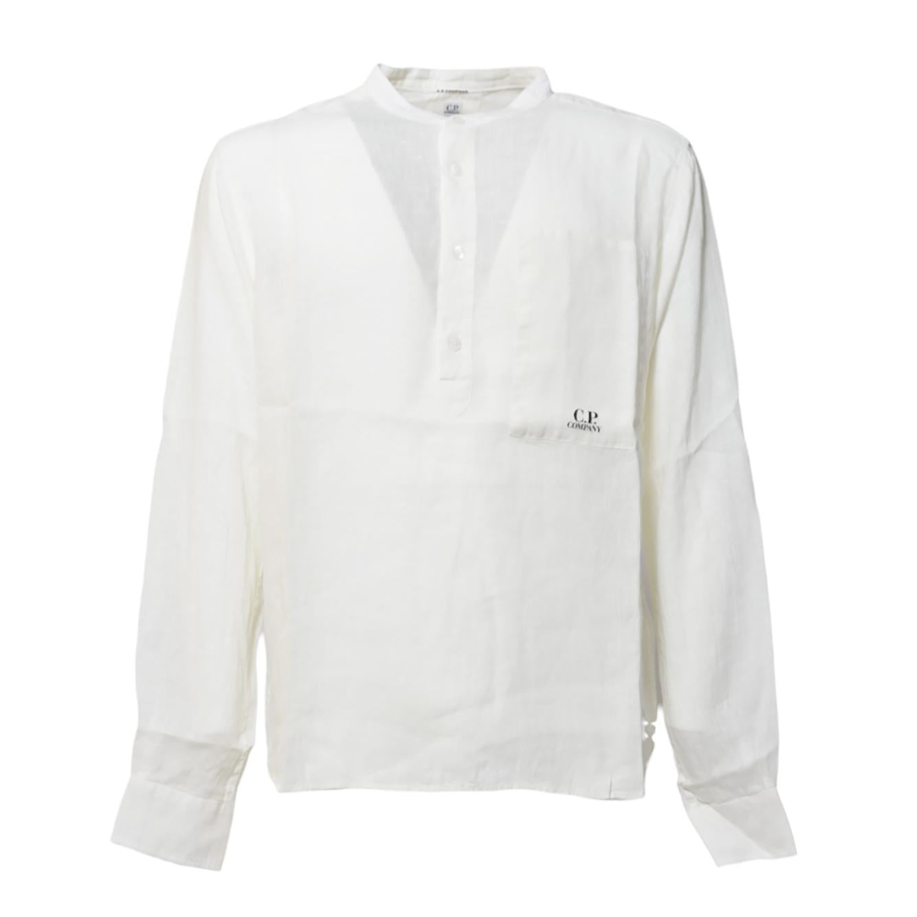 Camicia Banded in lino bianco con logo C.P. Company 