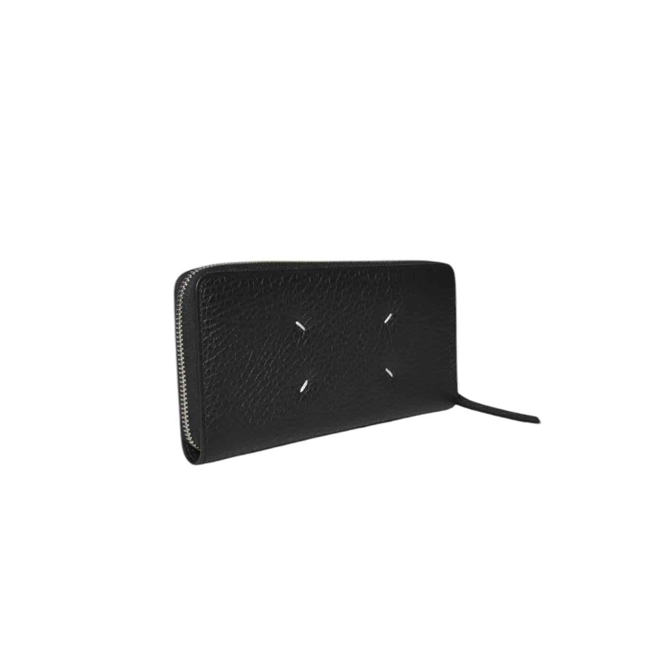 Portafoglio Four Stitches in pelle nera con zip Maison Margiela 