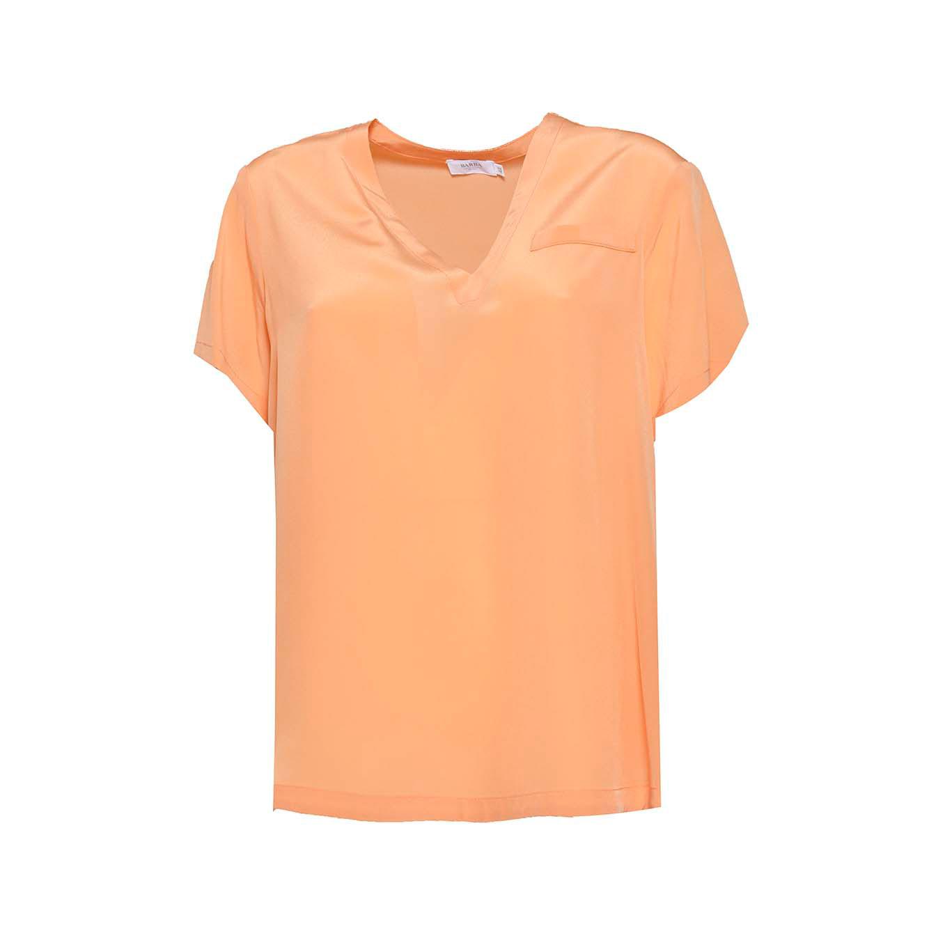 Blusa scollo a V in seta pesca Barba 