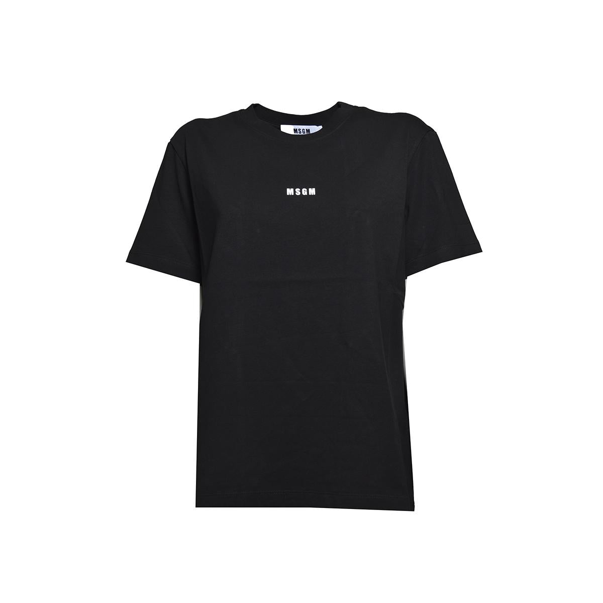 T-shirt in cotone nero con stampa logo MSGM 