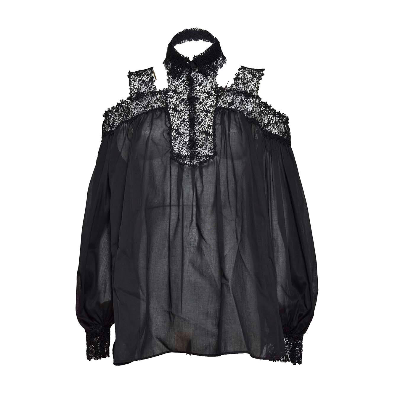 Camicia in seta nera con pizzo Ermanno Scervin 