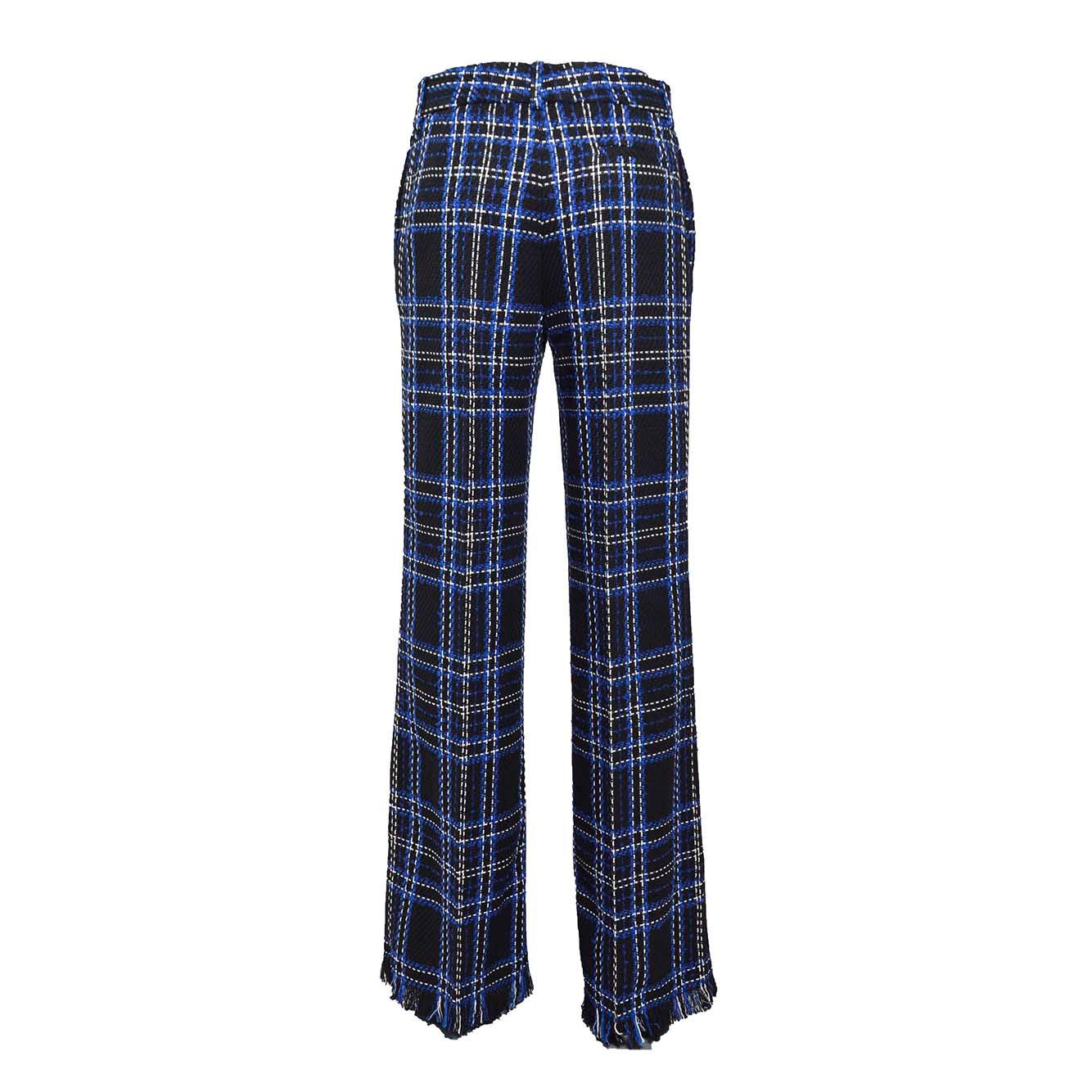 Pantalone flare in tweed tartan nero e blu MSGM 