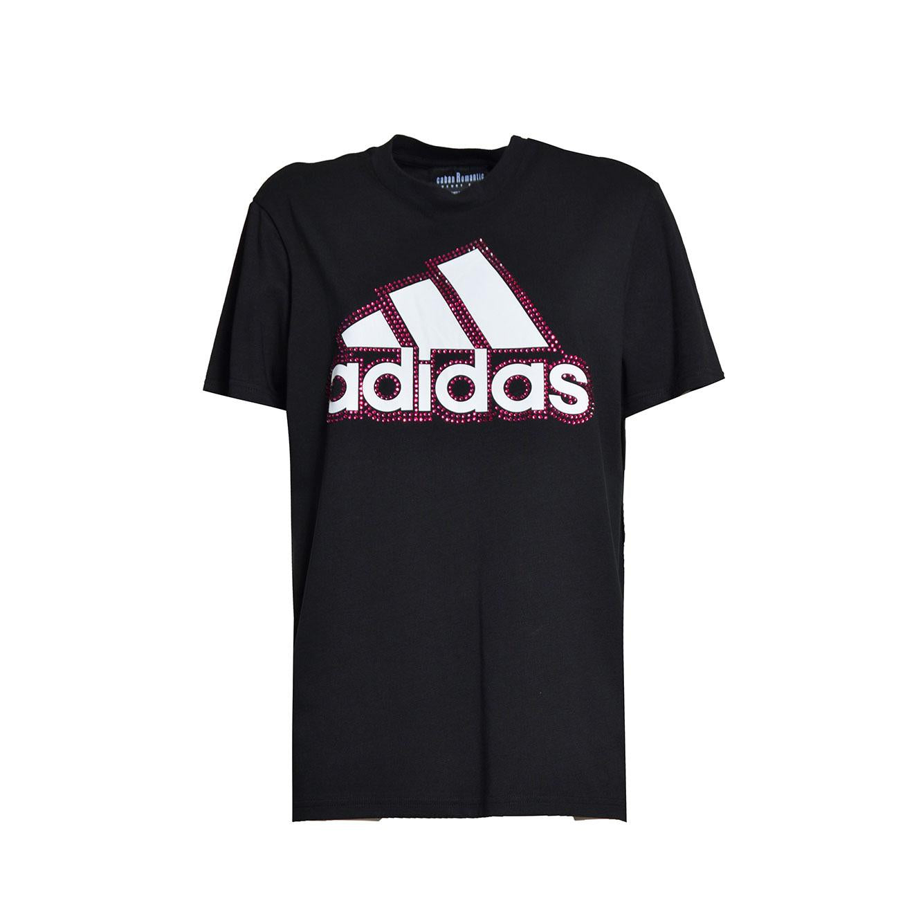 T-shirt in cotone nero applicazioni swarovski Caban Romantic x Adidas 