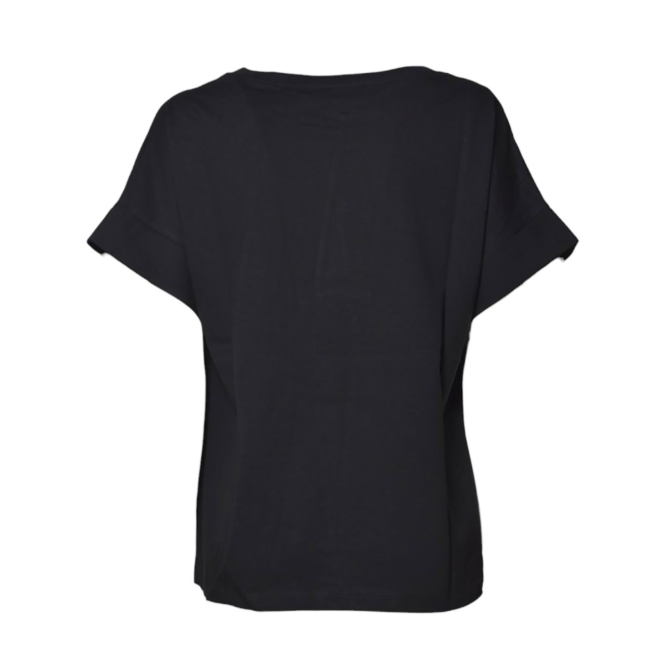 T-shirt girocollo in cotone nero orlo manica Solotre 