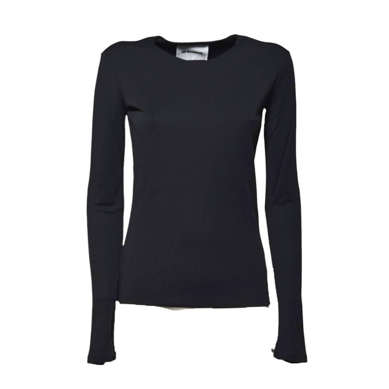 T-shirt maniche lunghe in viscosa fluida nera Jil Sander 