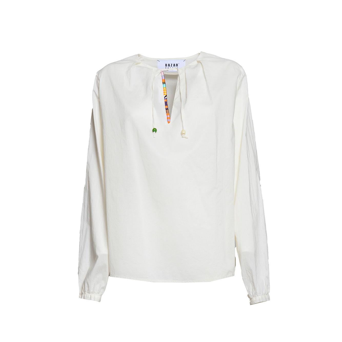 Blusa in cotone crema con profilo etnico Bazar Deluxe 