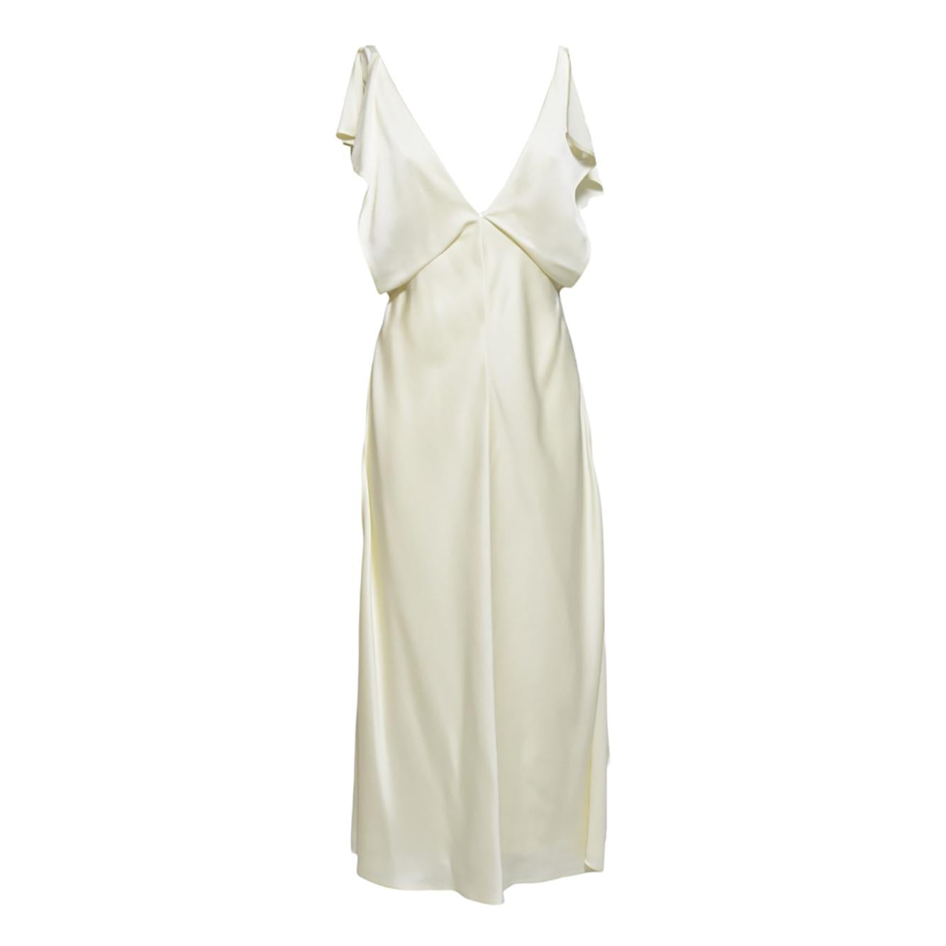 Vestito lungo scollo a V in raso crema Jil Sander 