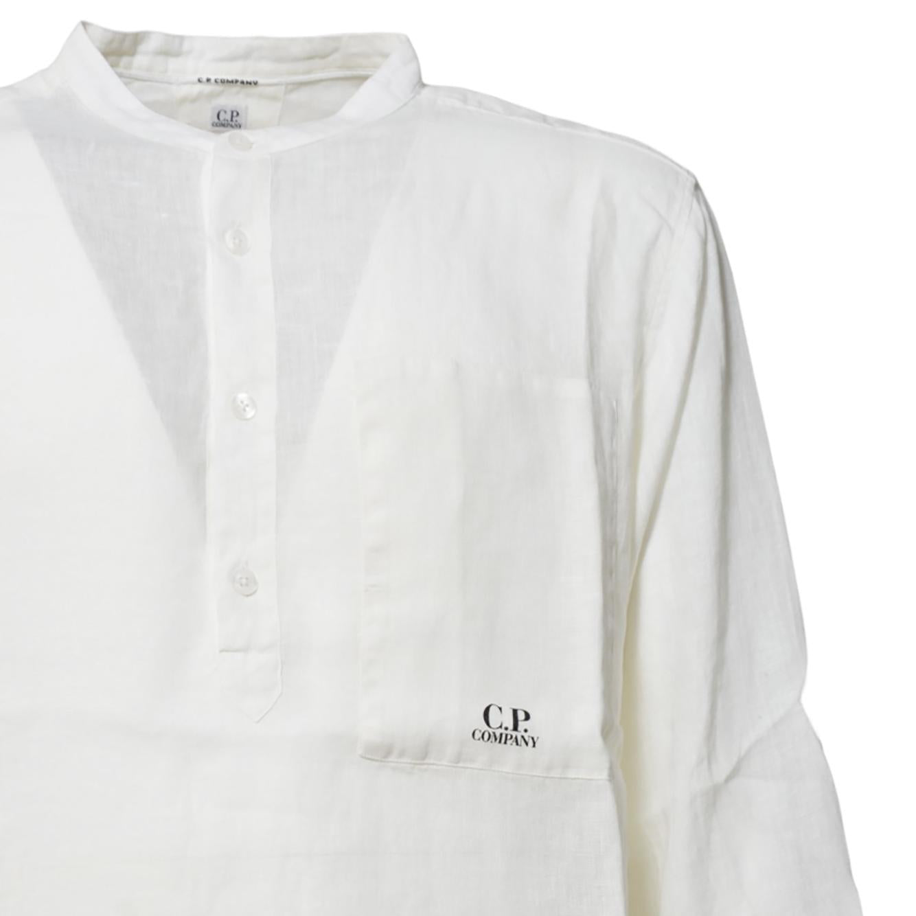 Camicia Banded in lino bianco con logo C.P. Company 