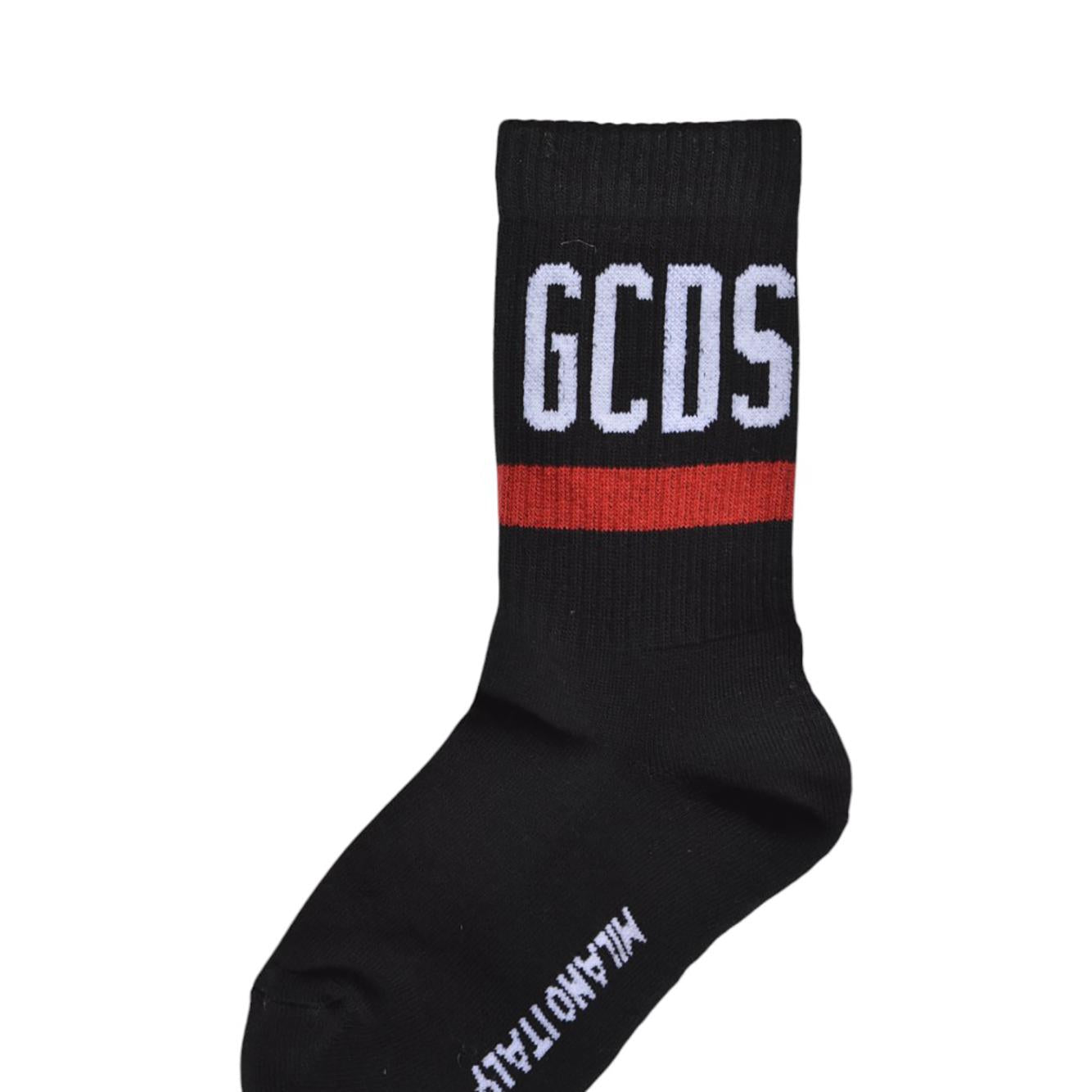 Calzini in cotone nero con logo bianco GCDS 