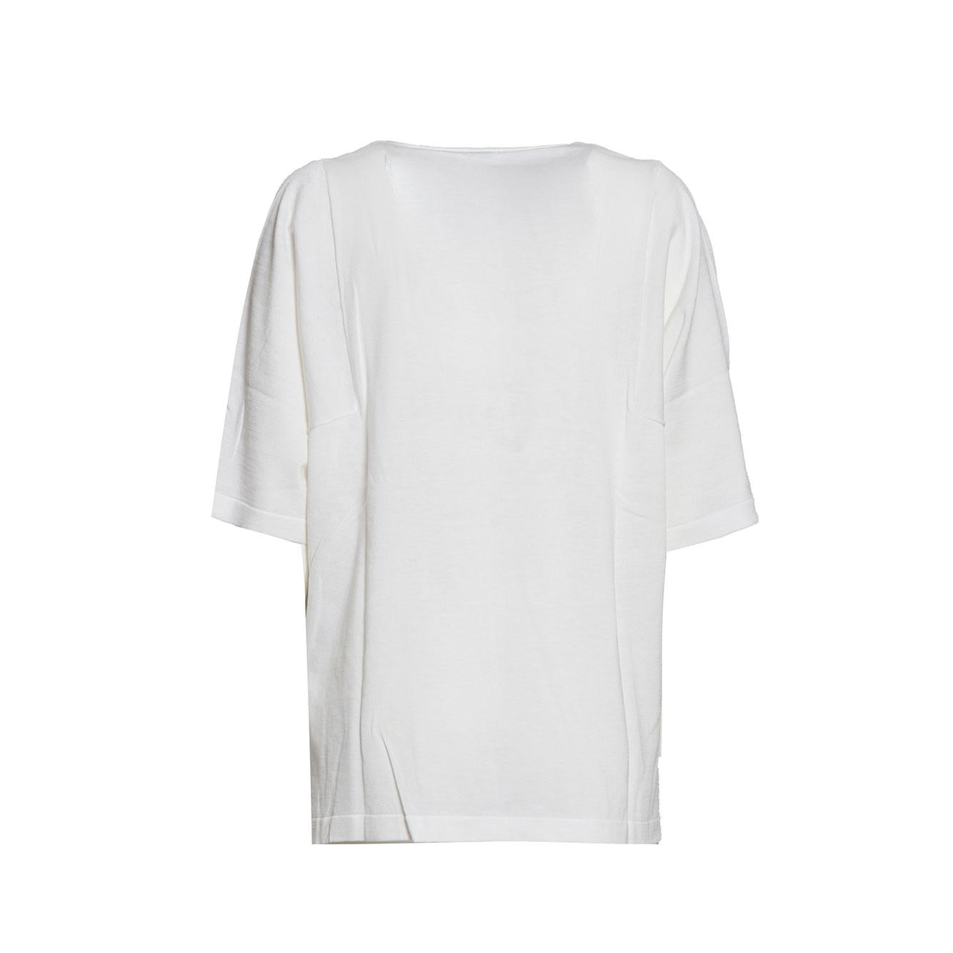T-shirt in maglia di cotone e seta bianco naturale Aspesi 