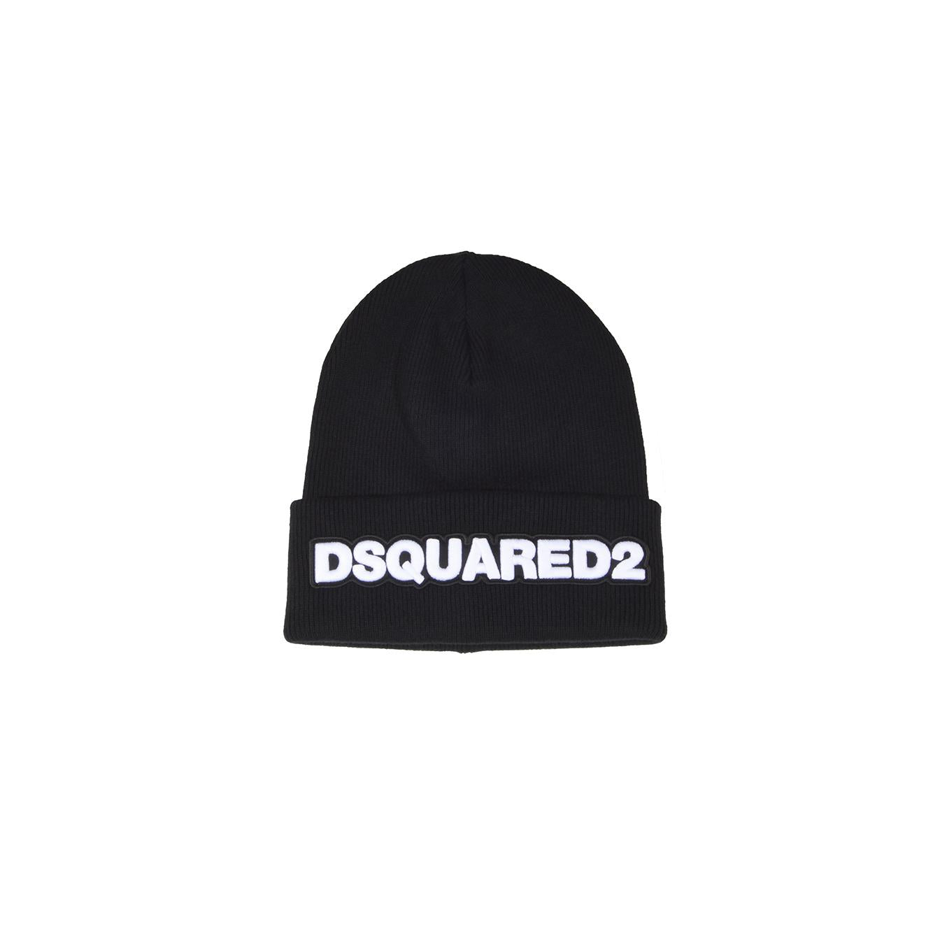 Berretto in lana nero con patch logo Dsquared2 