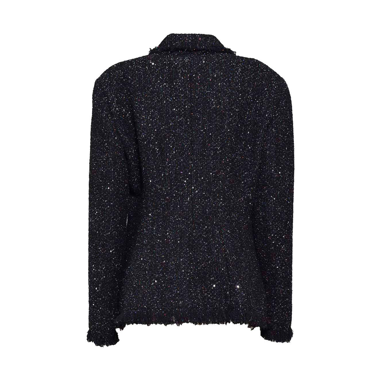 Giacca monopetto in tweed lurex nero e bordi sfrangiati MSGM 