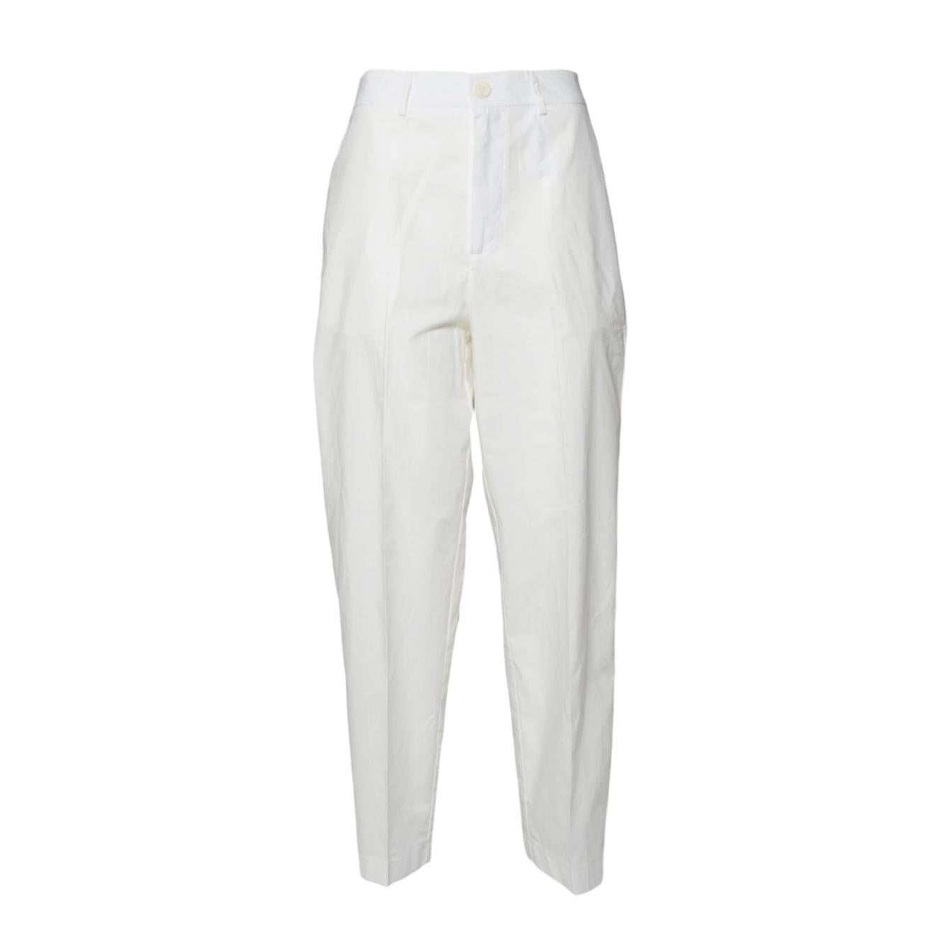 Pantalone dritto in gabardina di cotone bianco Solotre 