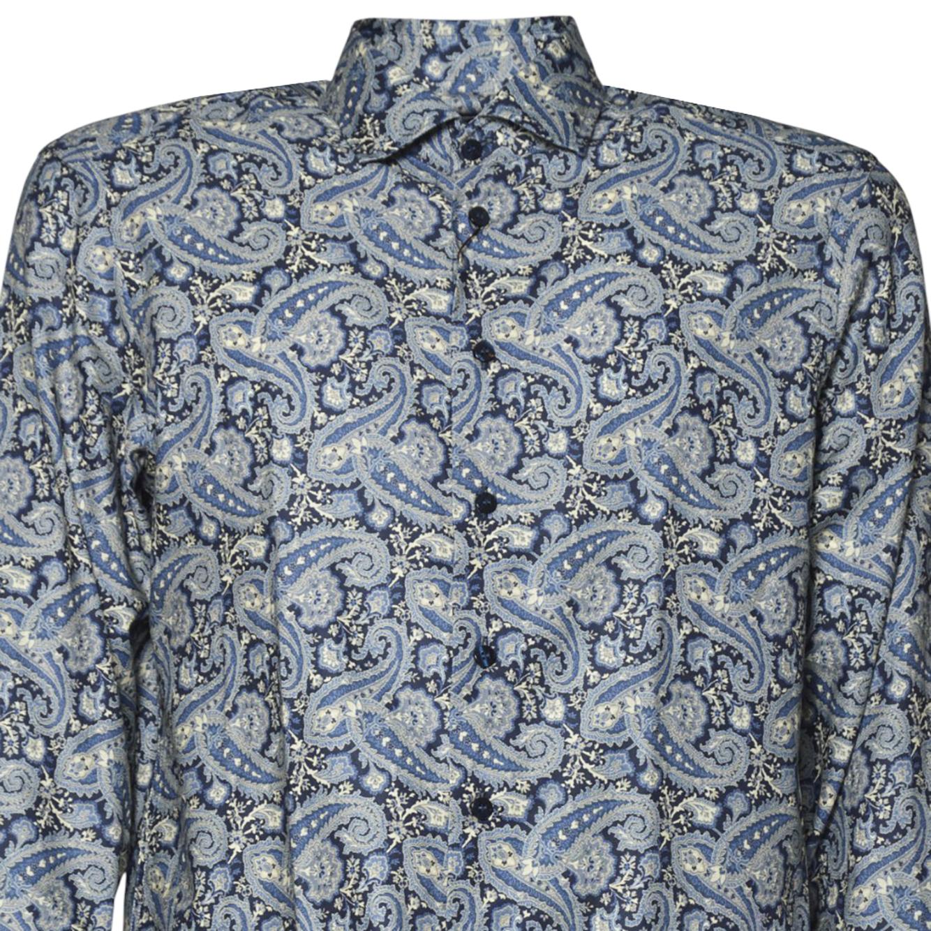 Camicia in cotone blu stampa floreale Paisley Etro 