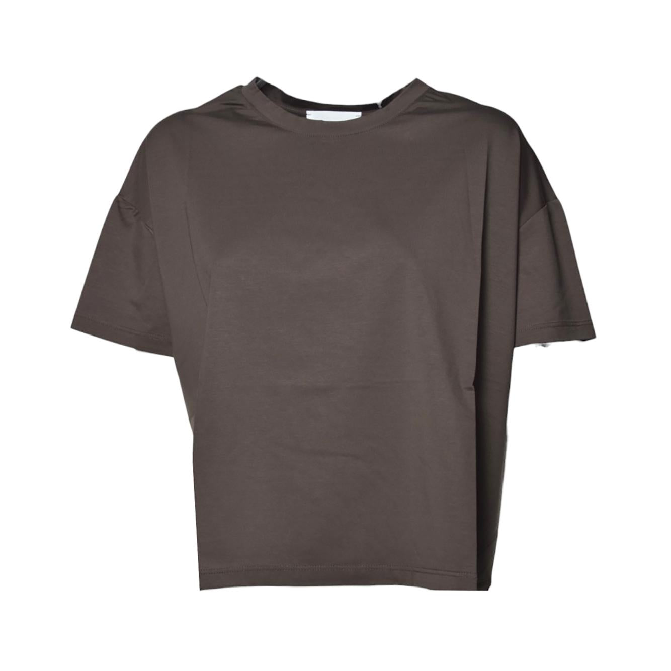 T-shirt boxy girocollo in cotone marrone Solotre 