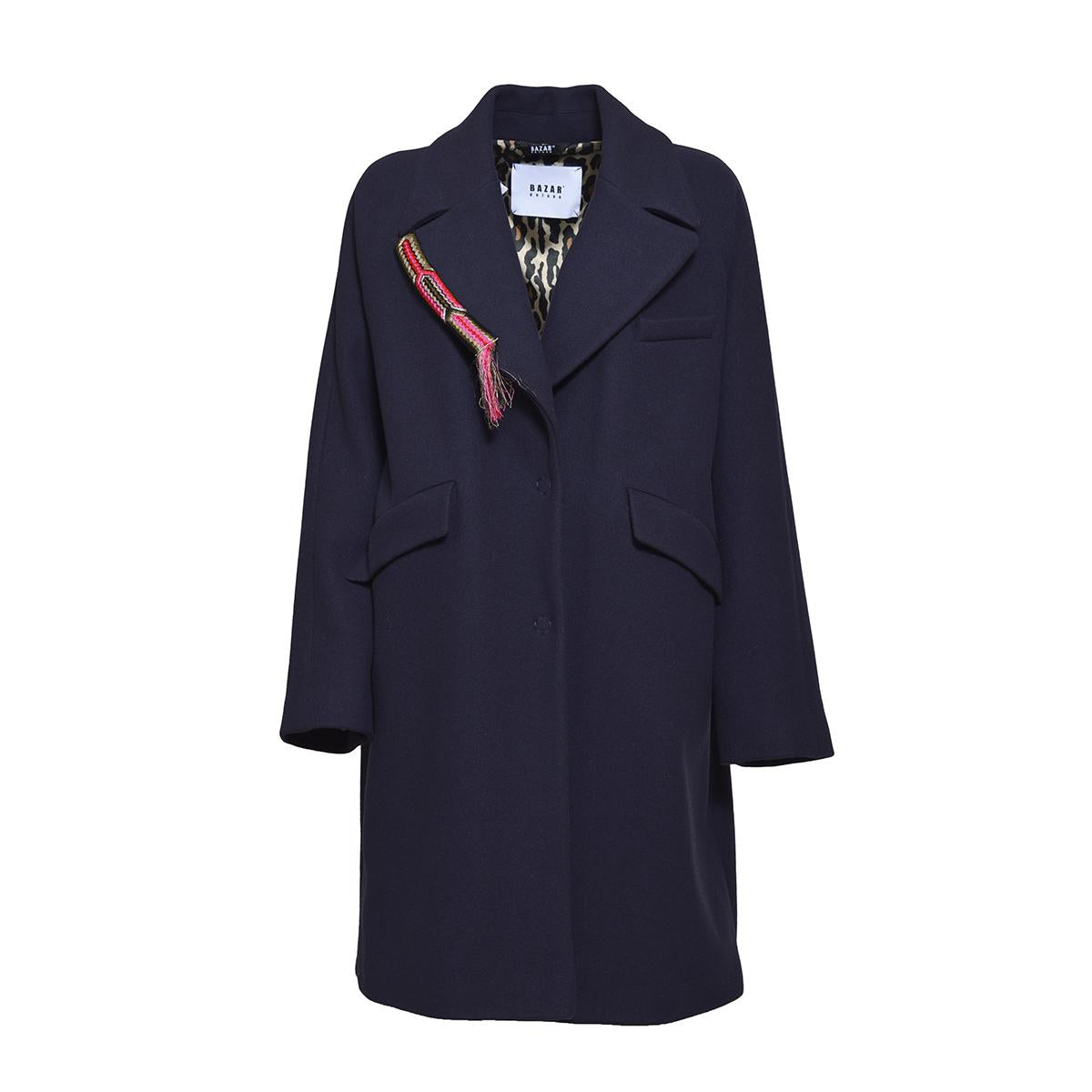 Cappotto monopetto in lana blu con dettaglio Bazar Deluxe 