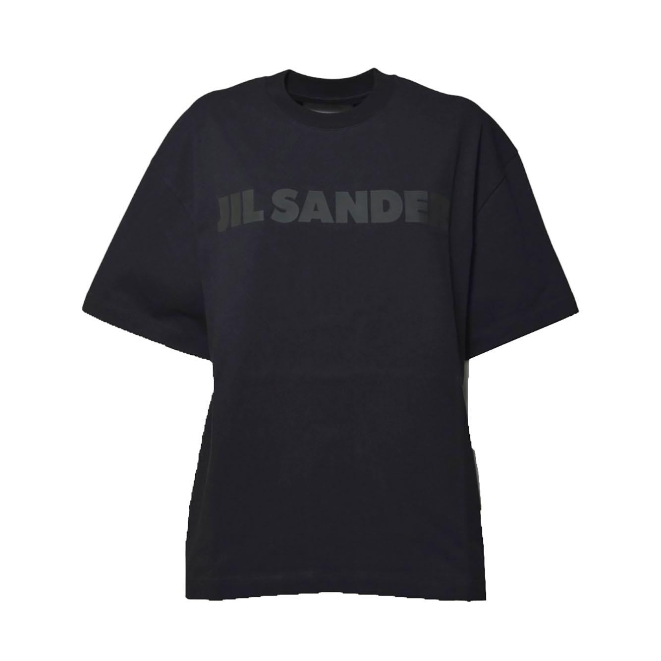 T-shirt in cotone nero con logo tono su tono Jil Sander 