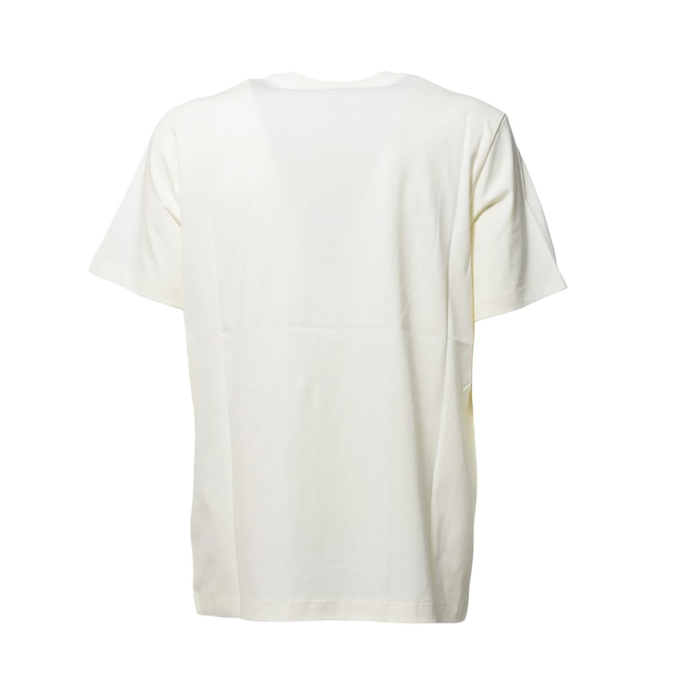 T-shirt in cotone panna con stampa mini logo MSGM 