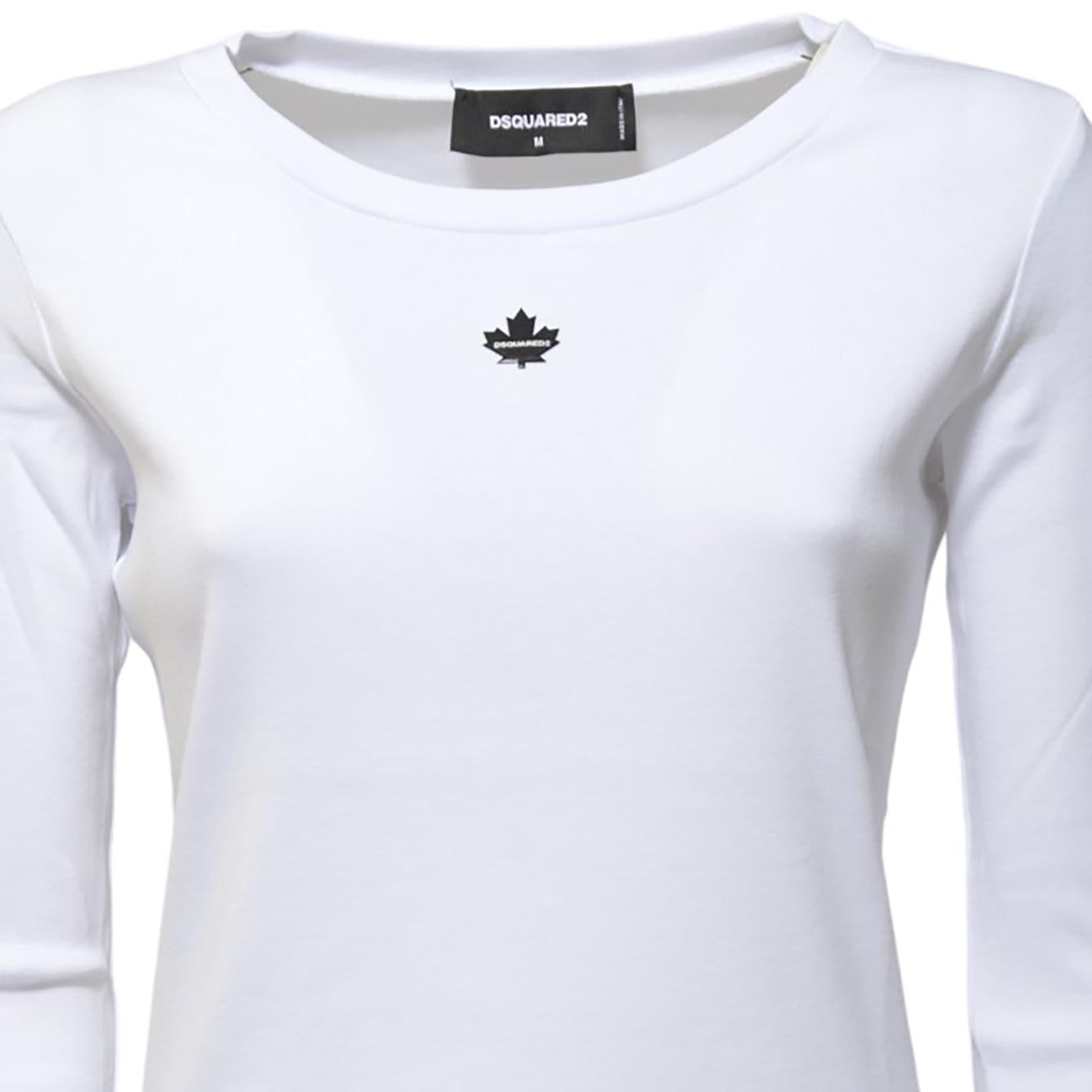 T-shirt Maple Leaf maniche lunghe in cotone bianco Dsquared2 