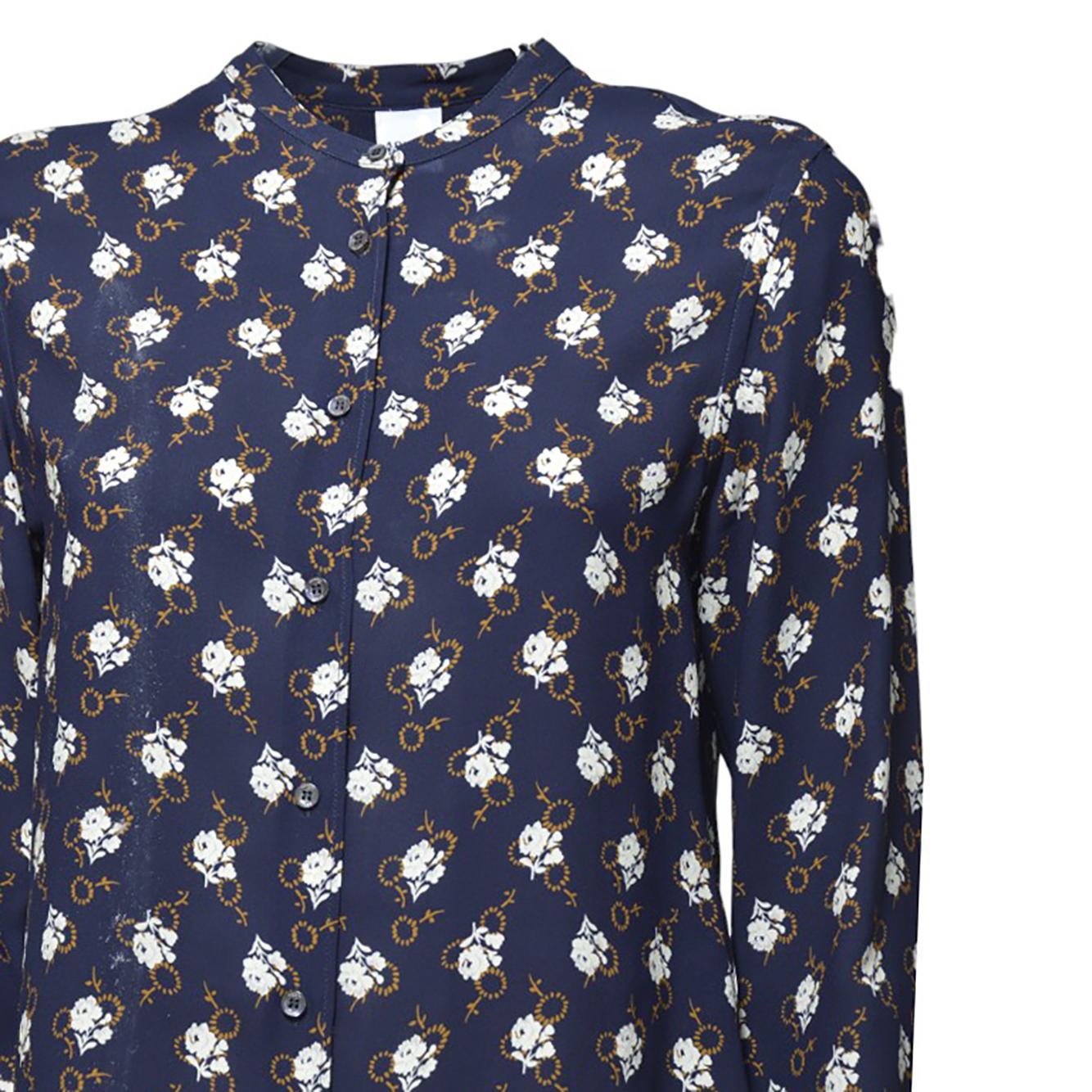 Blusa collo coreana in viscosa blu stampa floreale Aspesi 