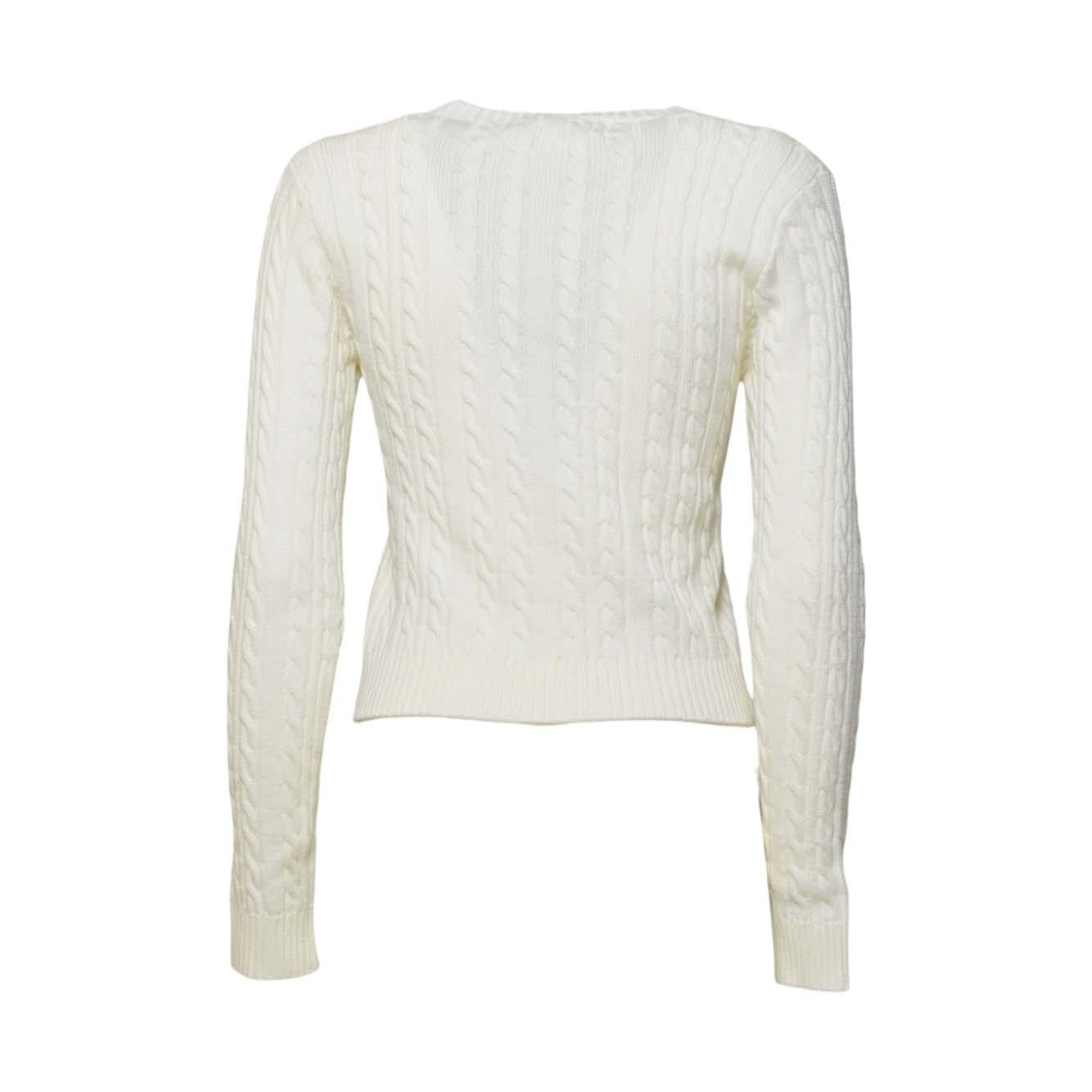 cream merino cableknit red logo cropped sweater 