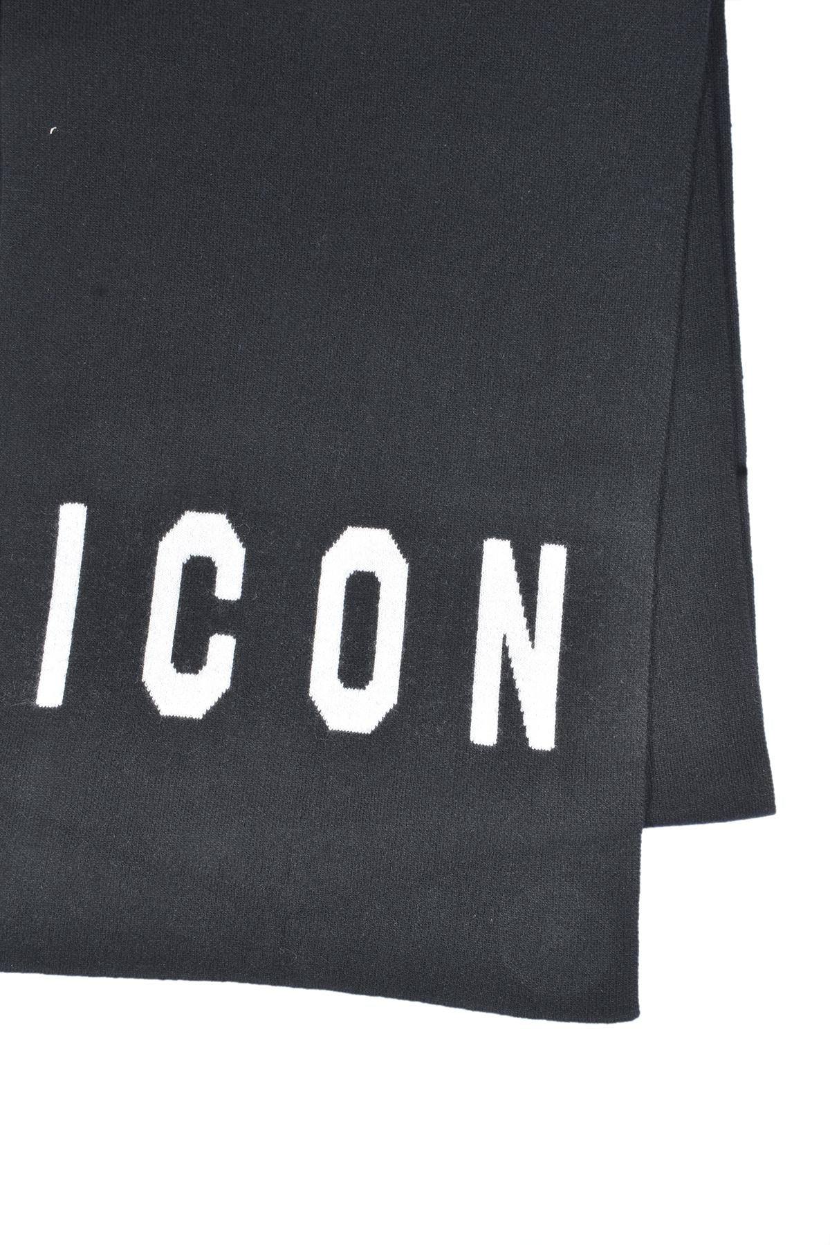 Sciarpa Icon in lana nera con stampa jacquard Dsquared2 