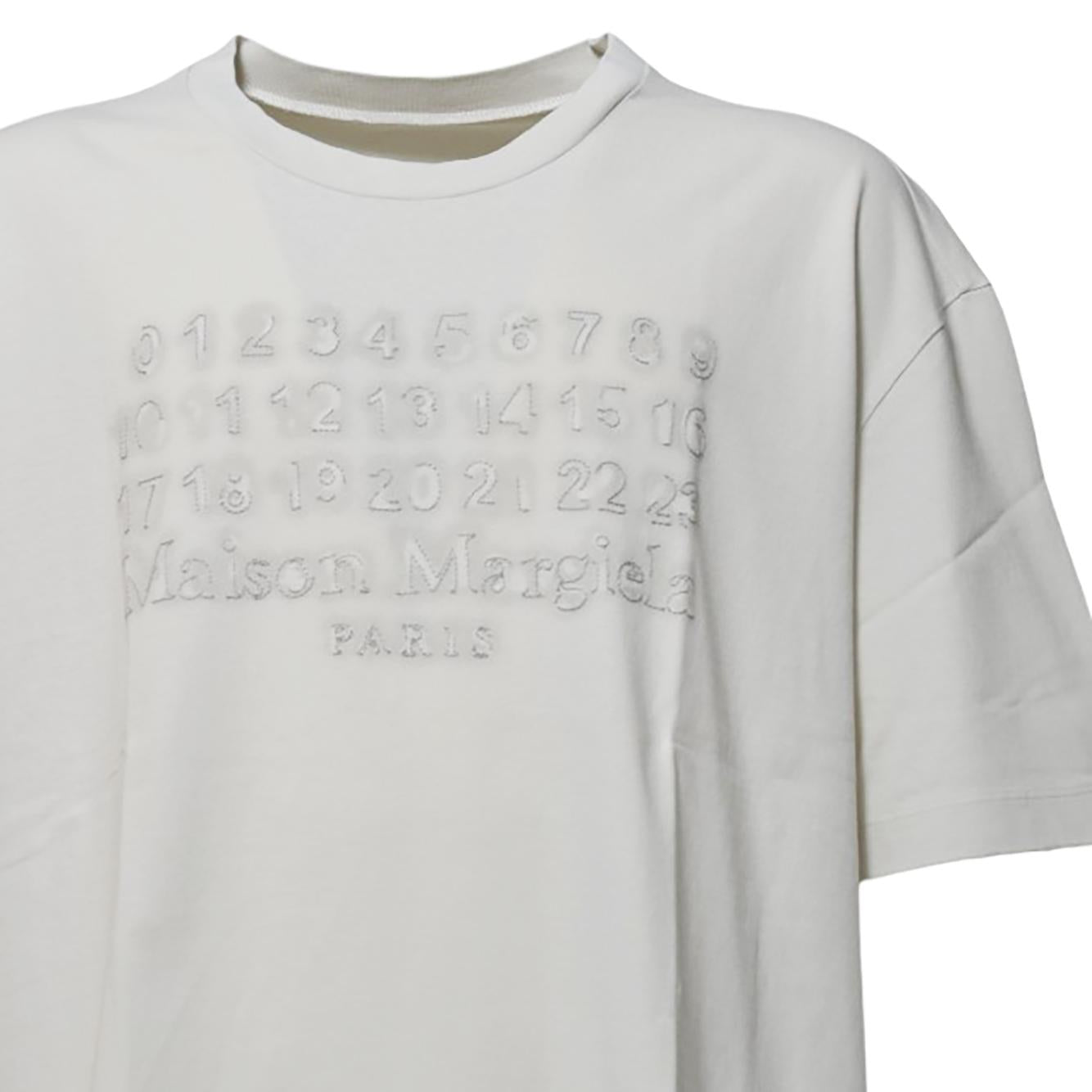 T-shirt in cotone panna con logo rilievo Maison Margiela 