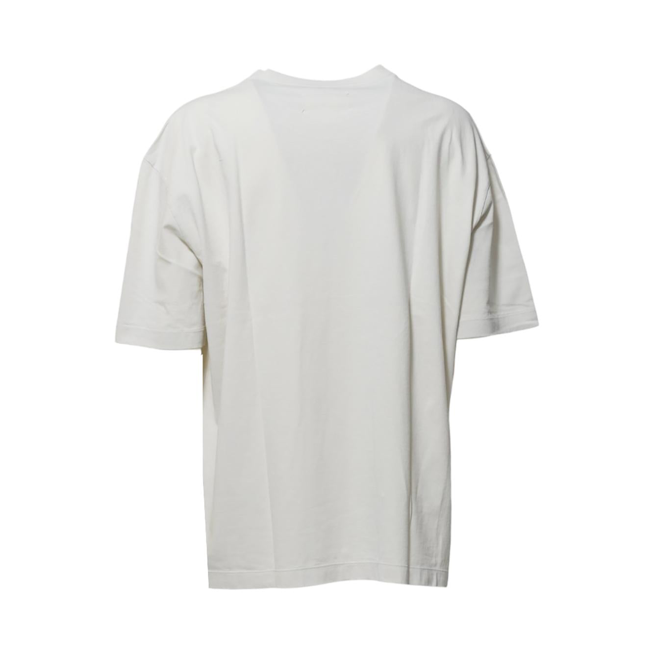T-shirt in cotone panna con logo rilievo Maison Margiela 