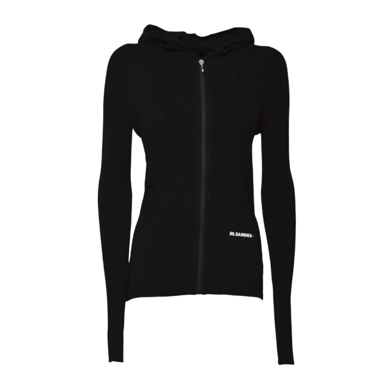Cardigan aderente con zip in cotone nero Jil Sander 