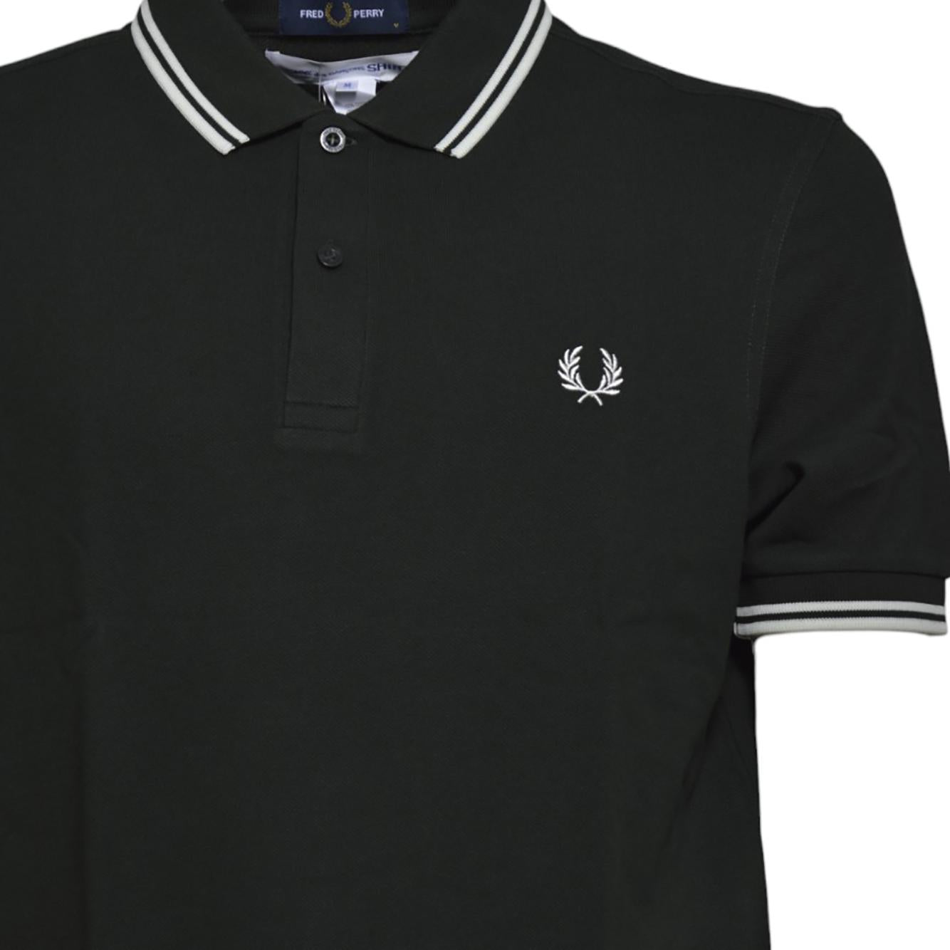 Polo in maglia di cotone verde scuro con righe Fred Perry x Comme des Garçons Shirt 