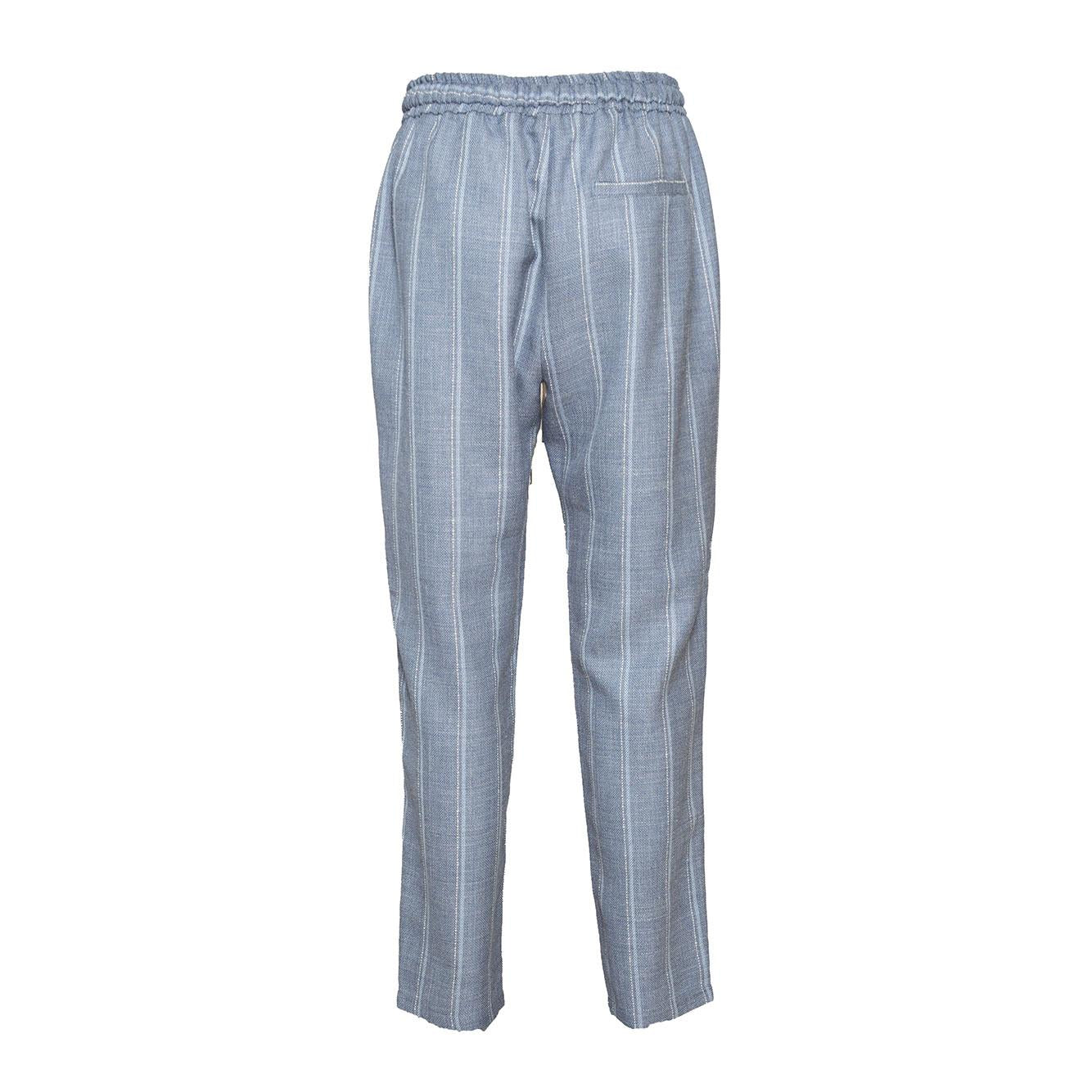 Pantalone Joke dritto in lino e lana azzurro gessato Barba 