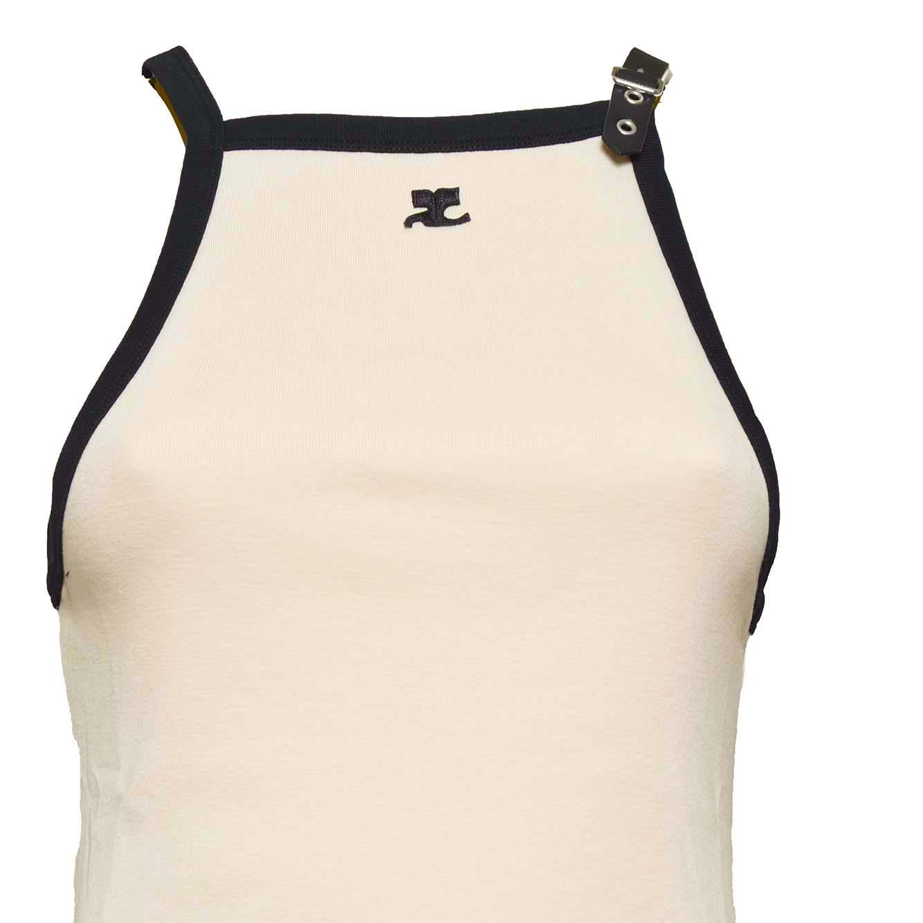 Canotta Buckle in cotone beige e profili contrasto Courregès 