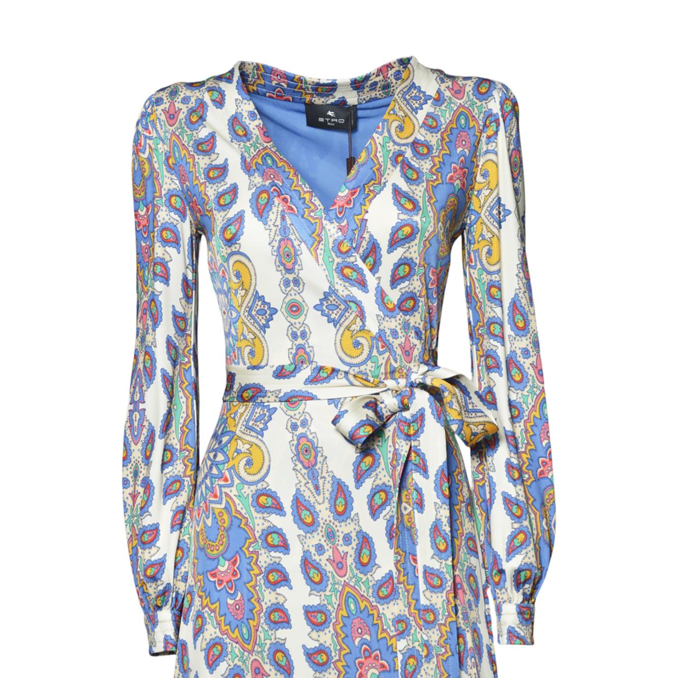 Abito midi in viscosa crema stampa paisley multicolore Etro 